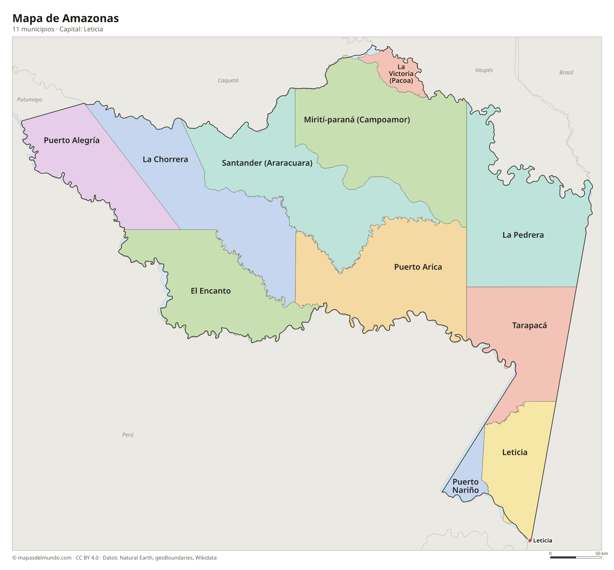 Mapa de Amazonas con sus 11 municipios