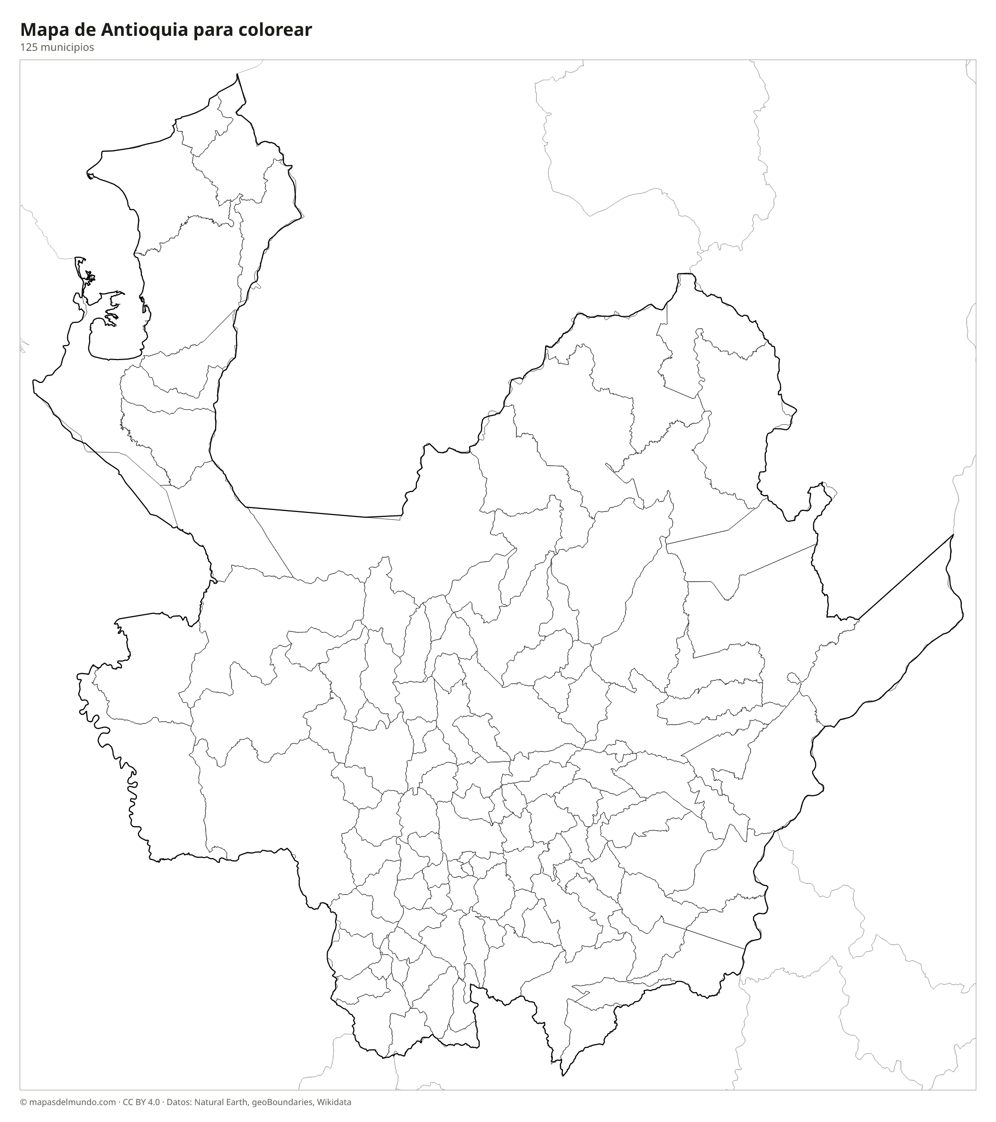 Mapa de Antioquia para colorear