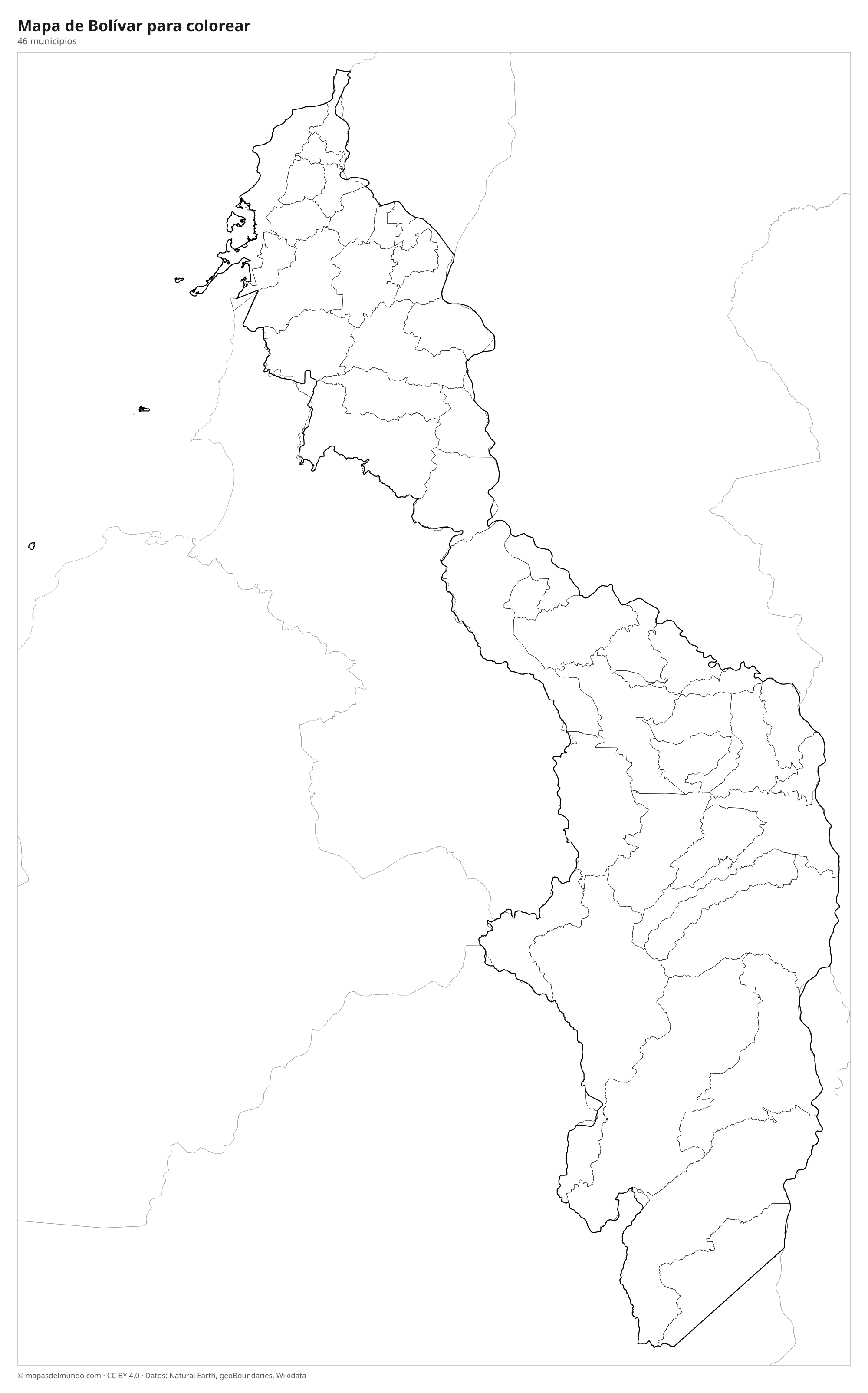Mapa de Bolívar para colorear