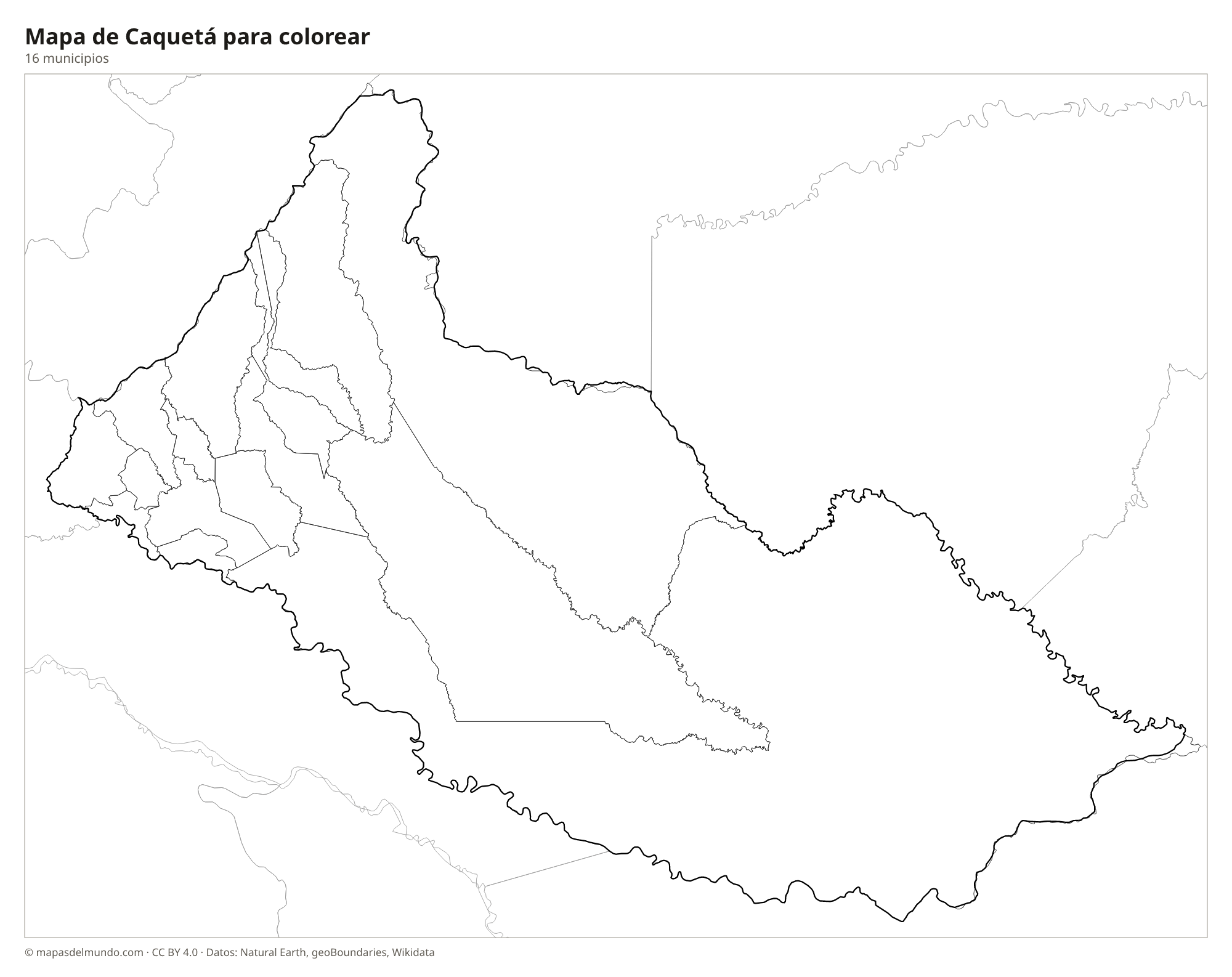 Mapa de Caquetá para colorear