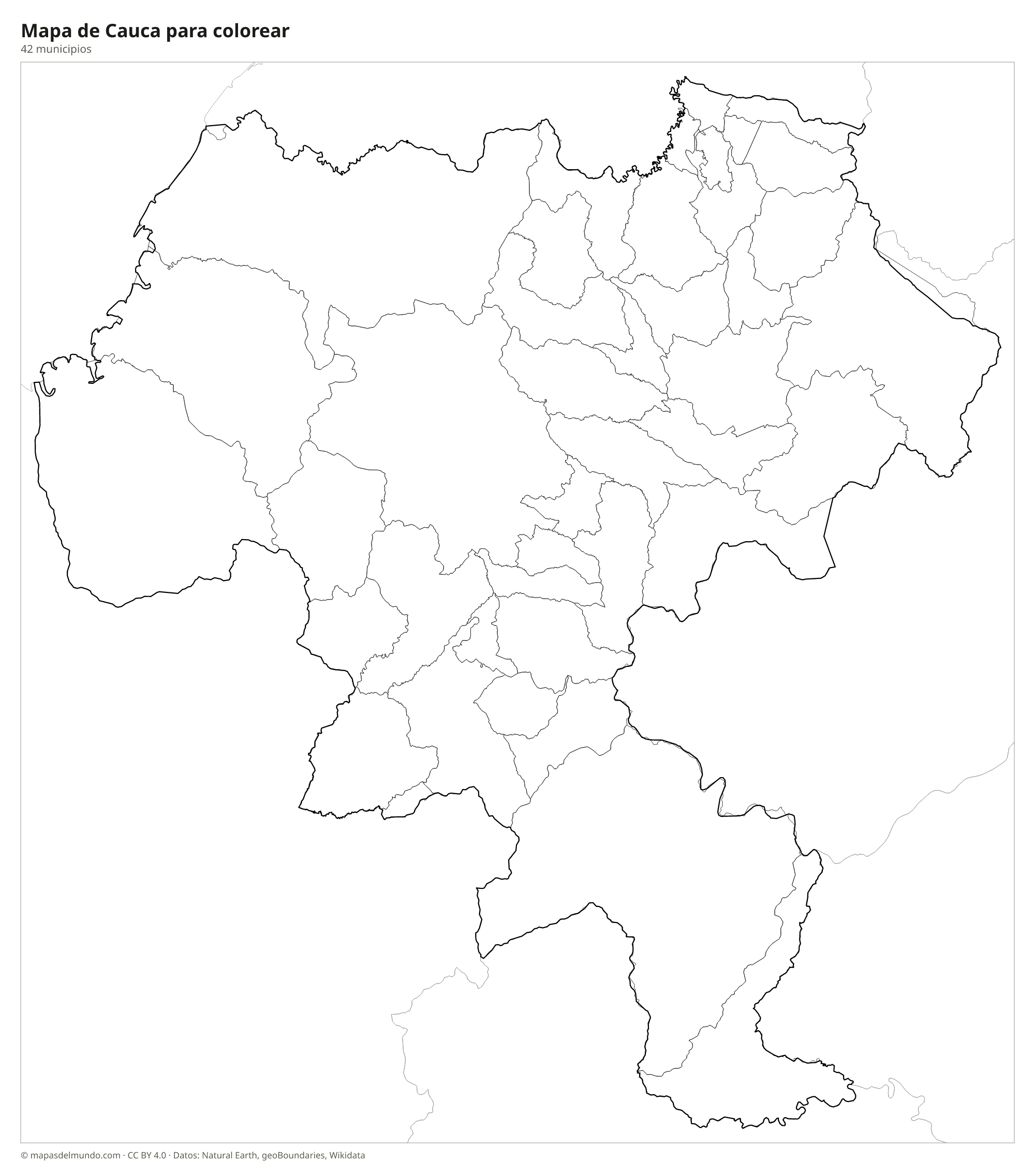 Mapa de Cauca para colorear