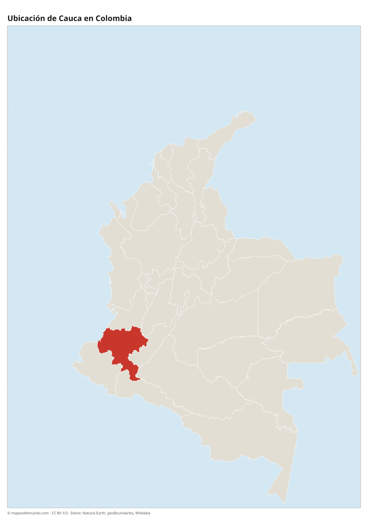 Ubicación de Cauca en el mapa de Colombia