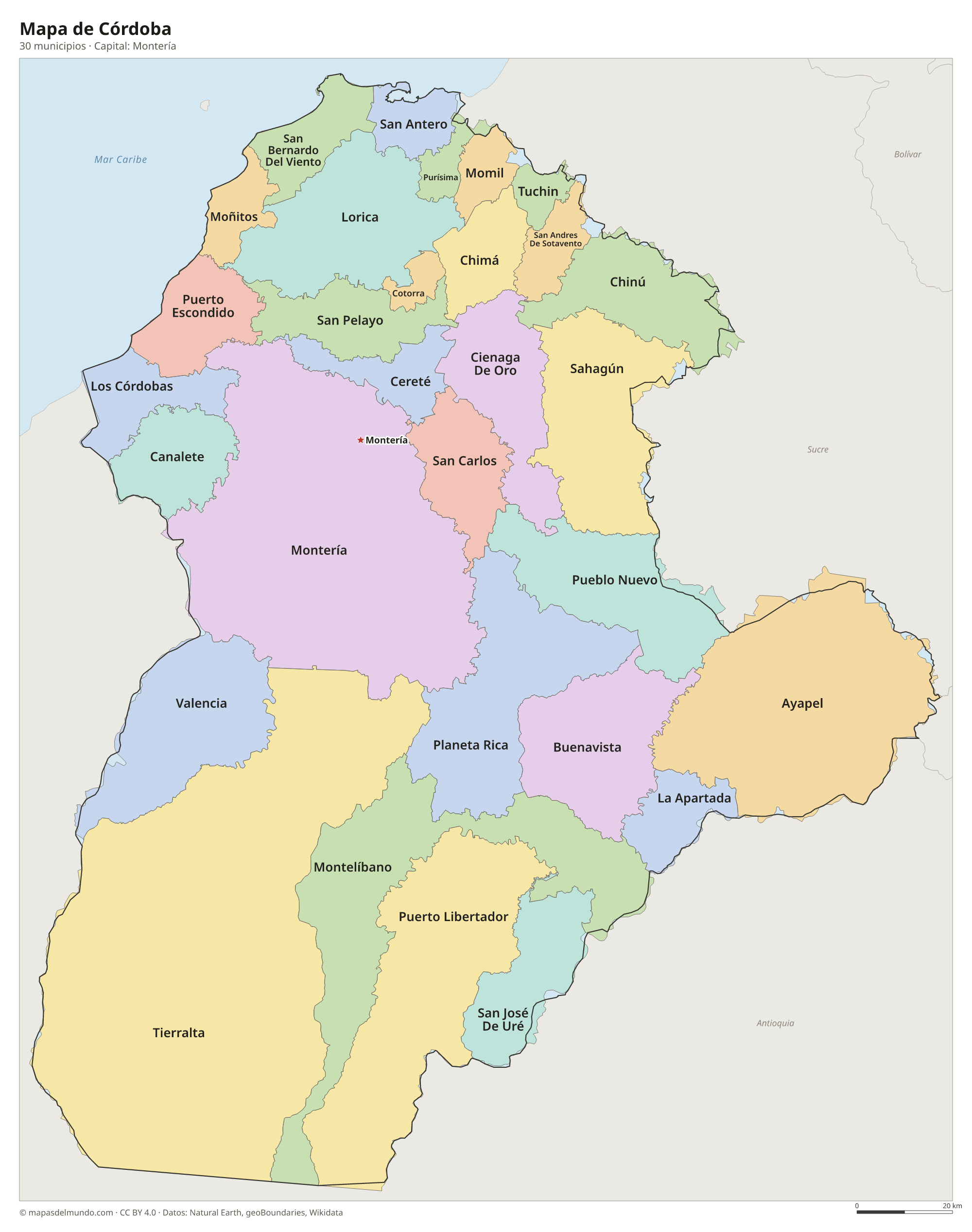 Mapa de Córdoba con sus 30 municipios