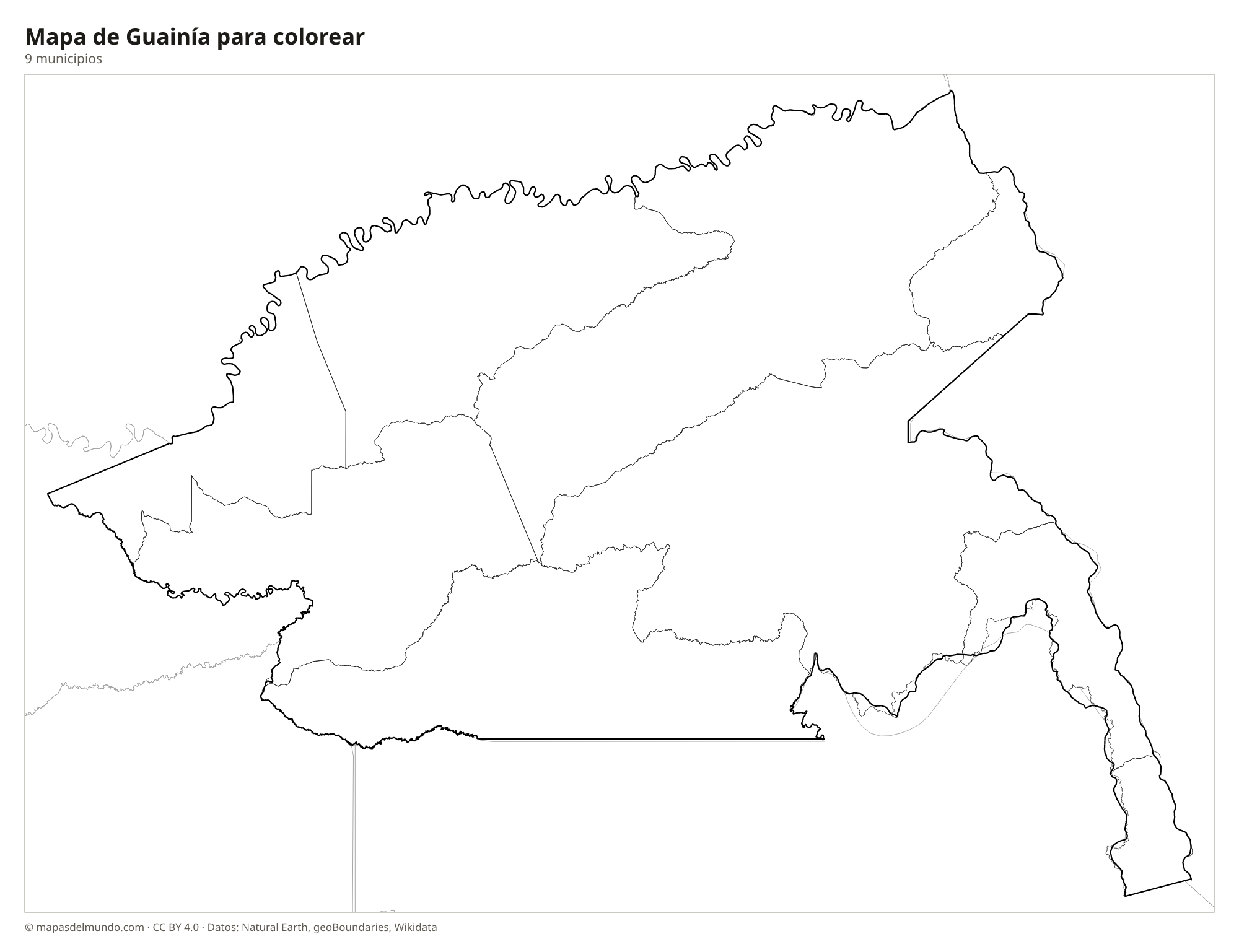 Mapa de Guainía para colorear