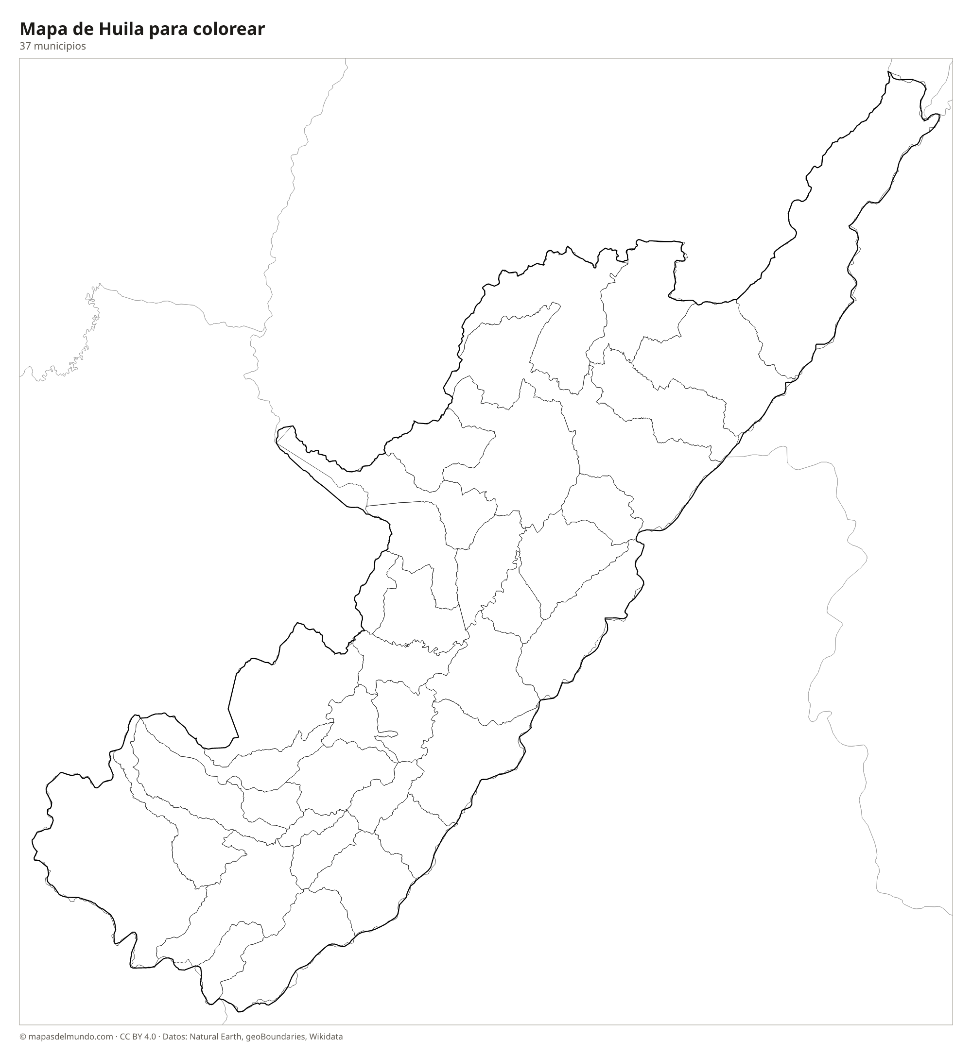 Mapa de Huila para colorear