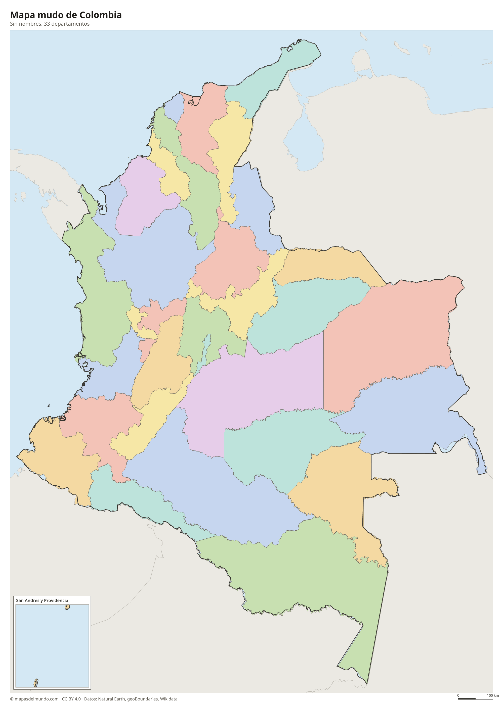 Mapa mudo de Colombia sin nombres
