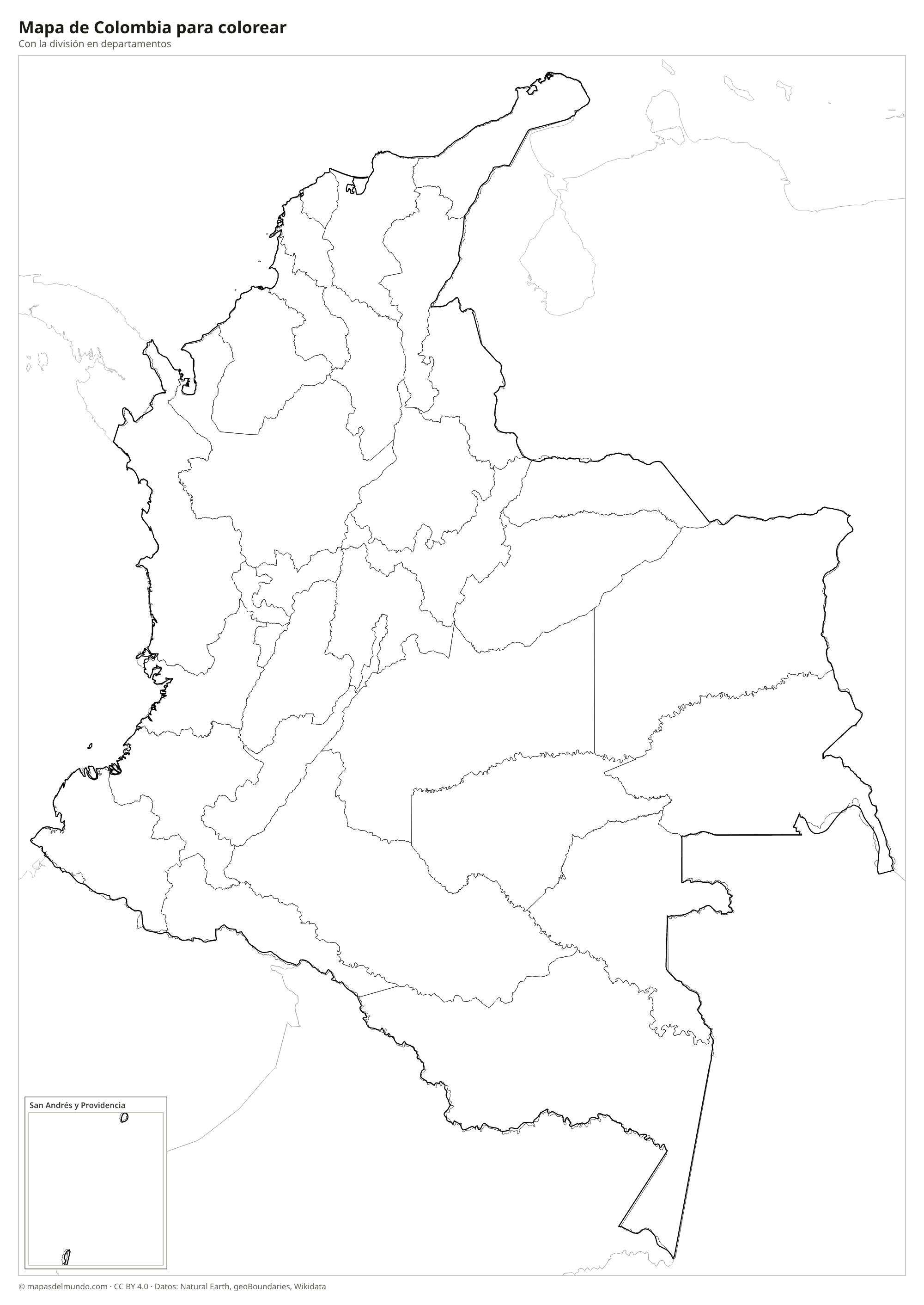 Mapa de Colombia para colorear