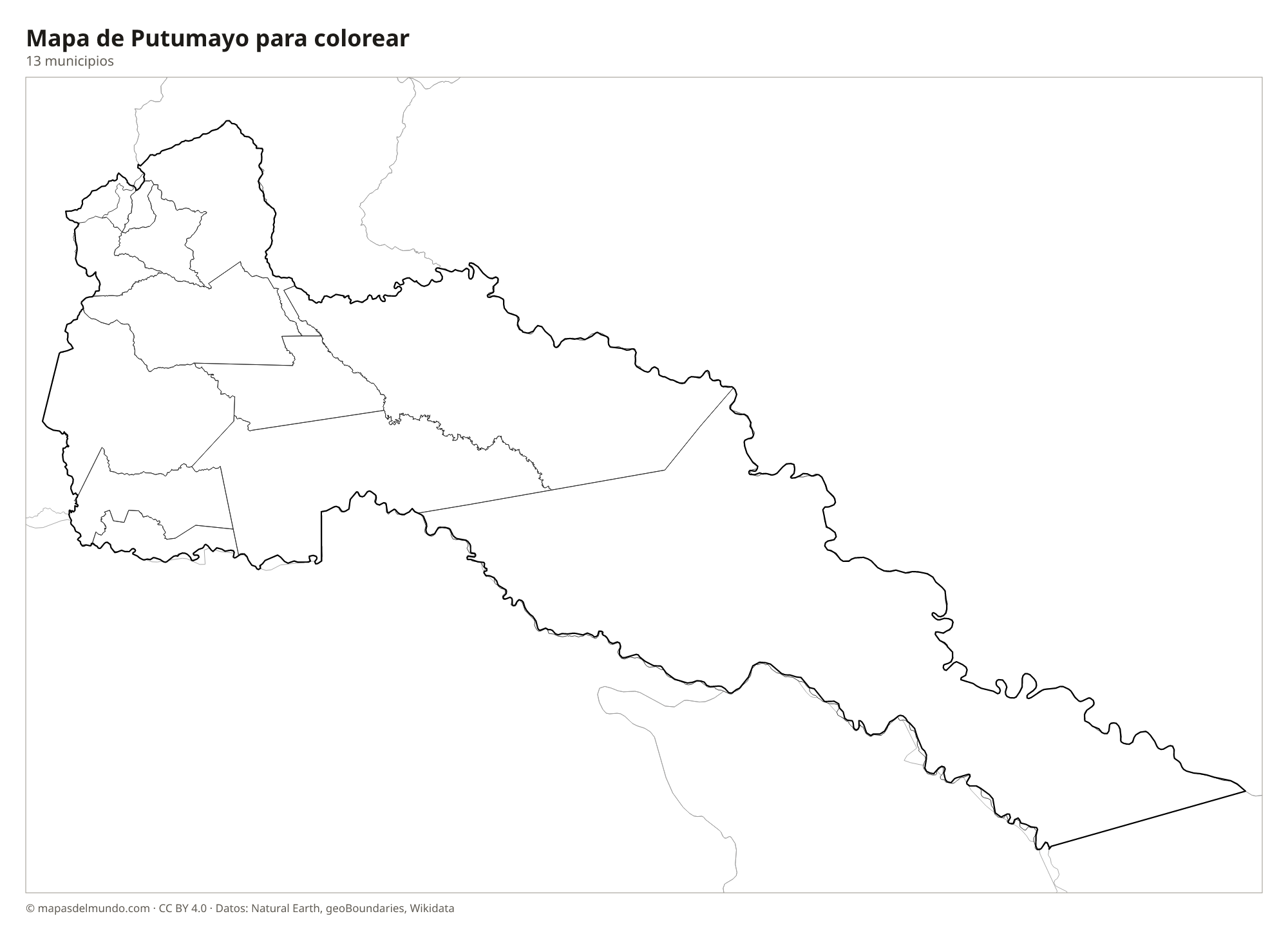 Mapa de Putumayo para colorear