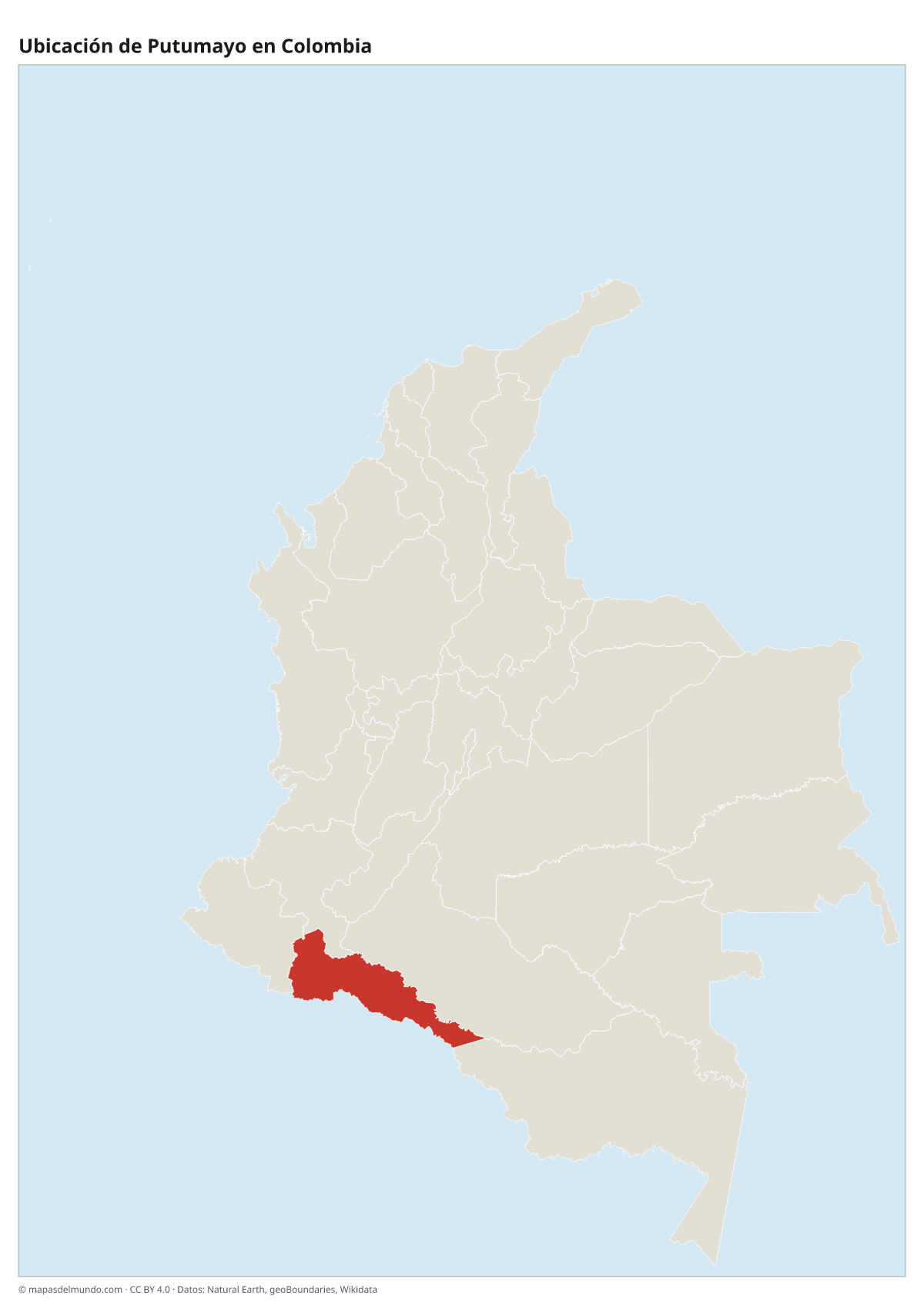 Ubicación de Putumayo en el mapa de Colombia