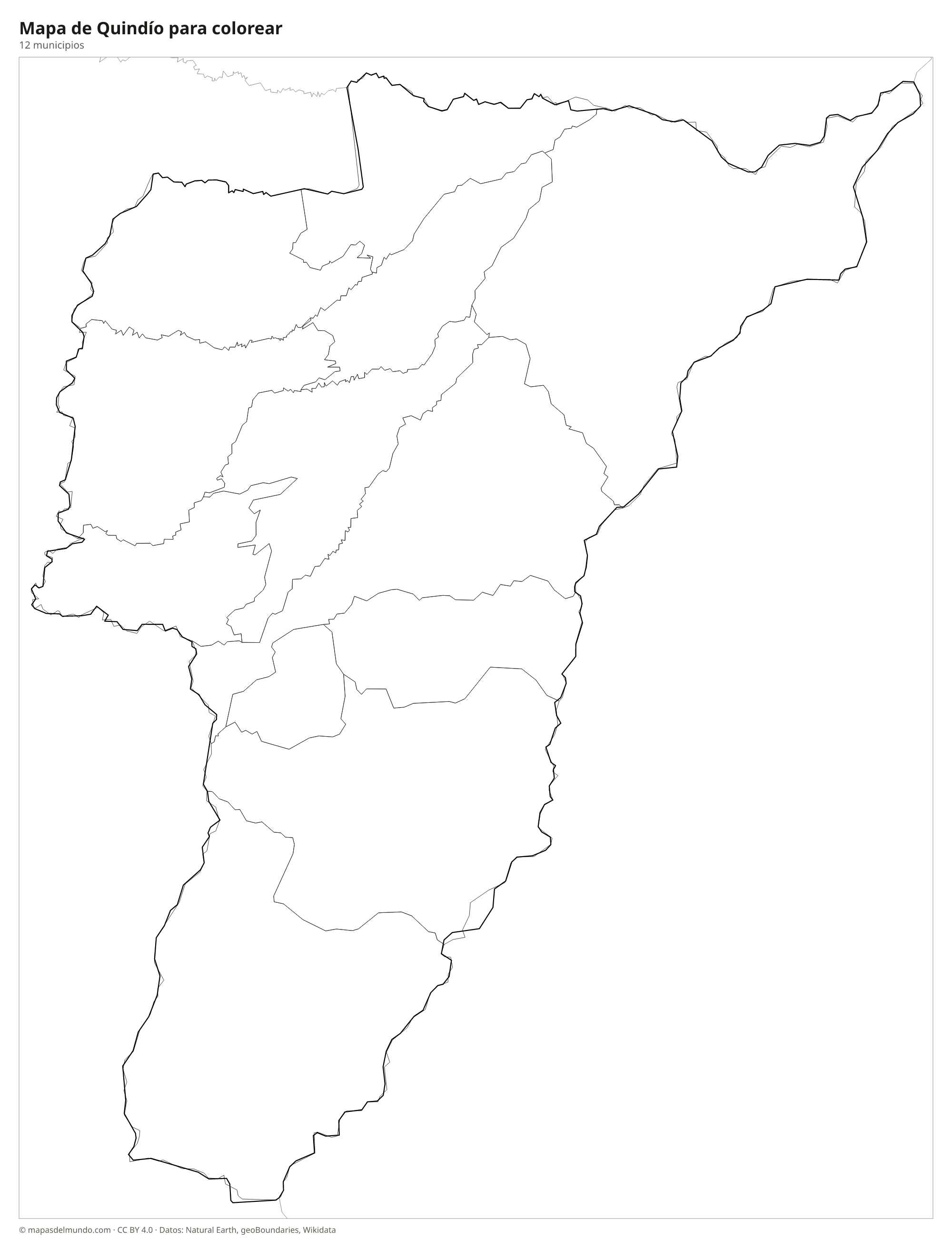 Mapa de Quindío para colorear