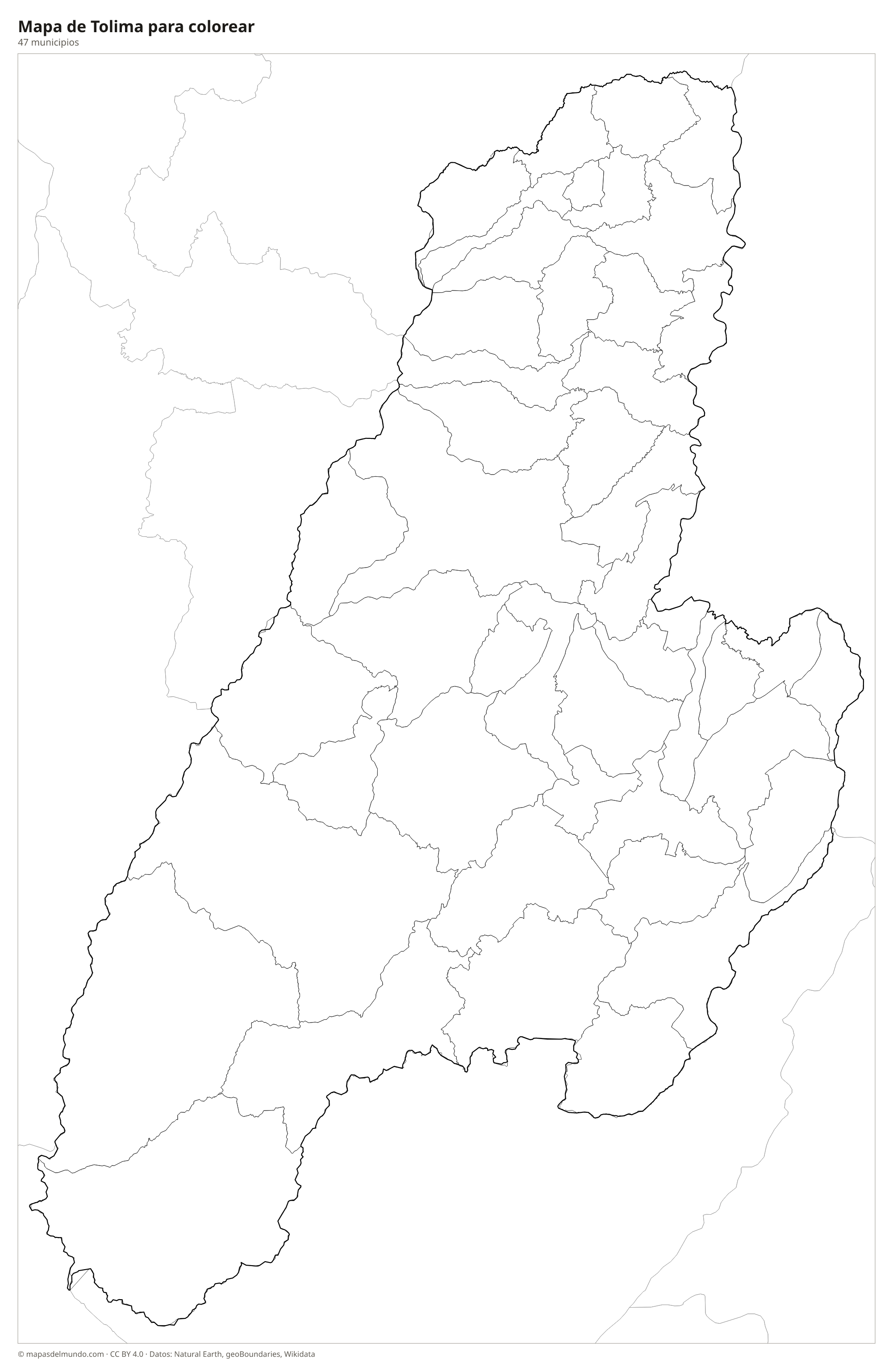 Mapa de Tolima para colorear