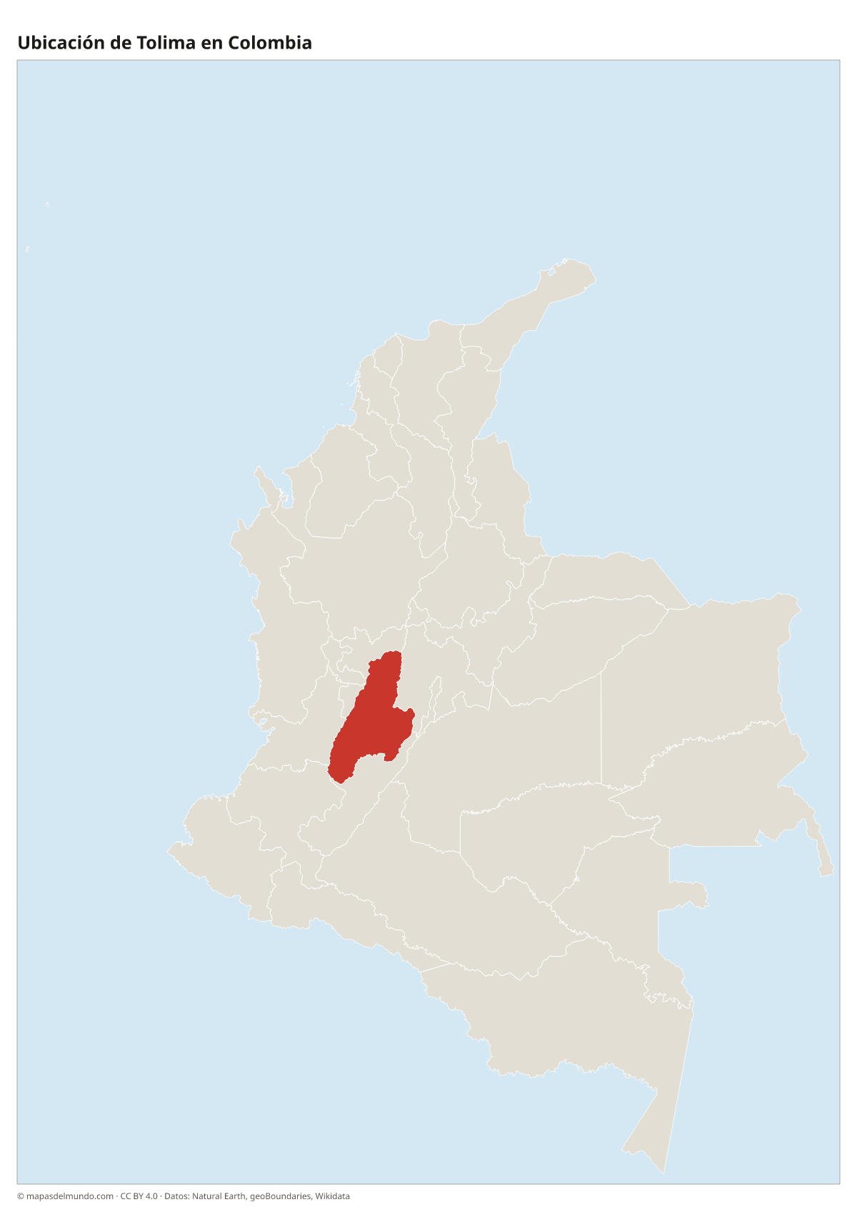 Ubicación de Tolima en el mapa de Colombia