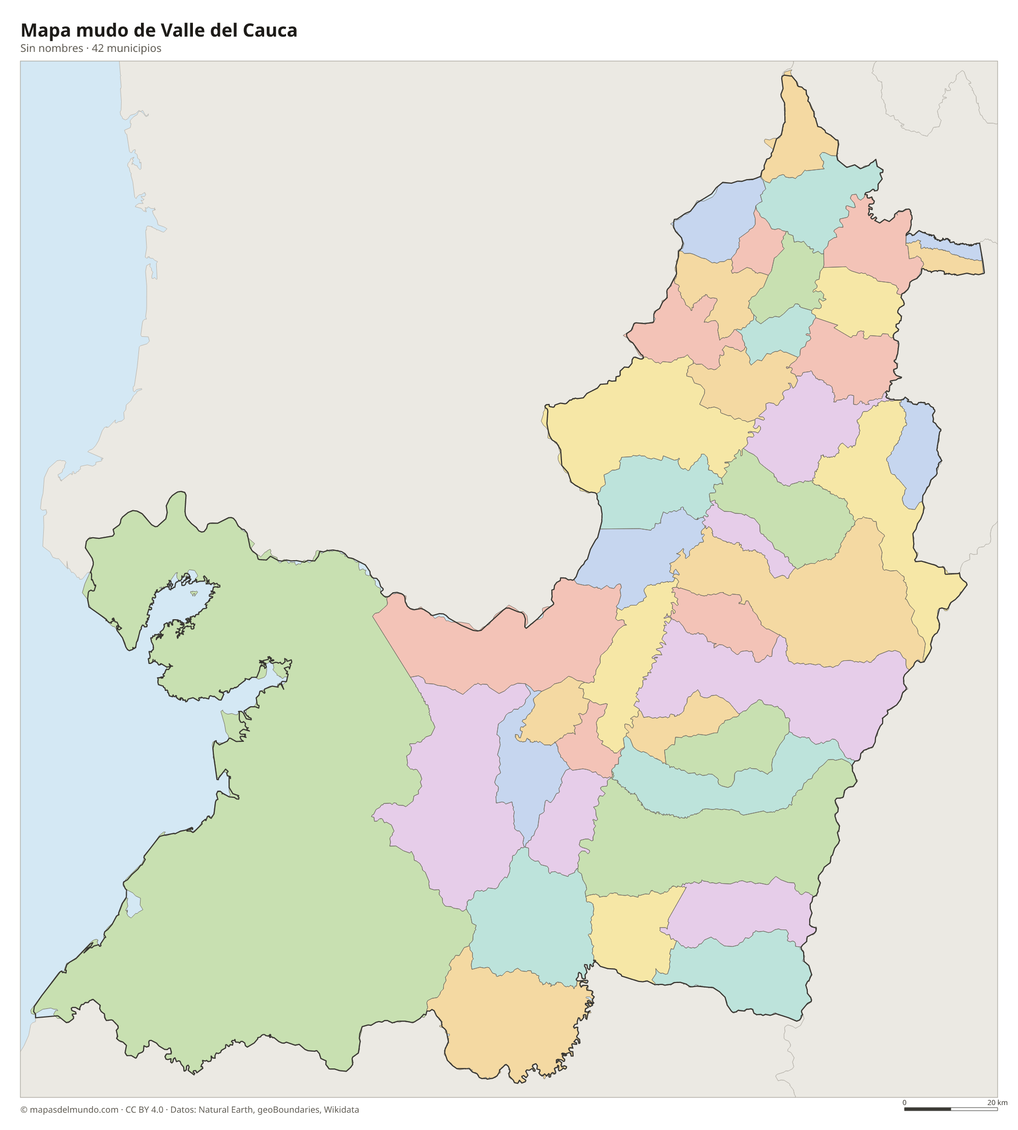 Mapa mudo de Valle del Cauca