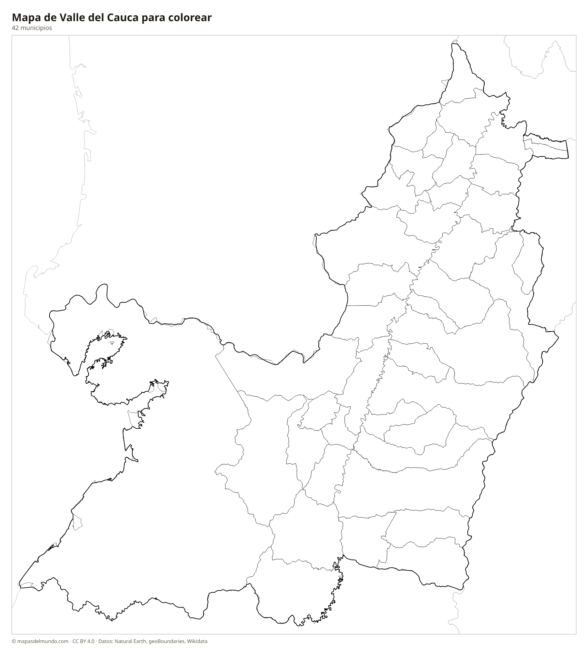 Mapa de Valle del Cauca para colorear