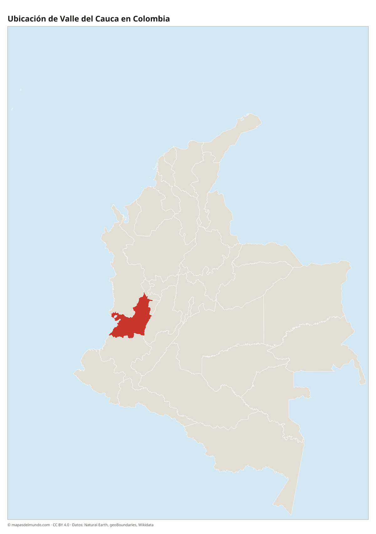 Ubicación de Valle del Cauca en el mapa de Colombia