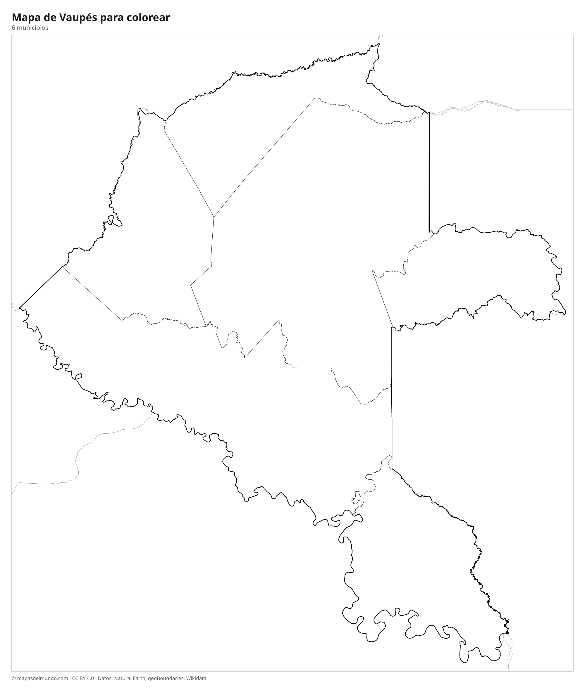 Mapa de Vaupés para colorear
