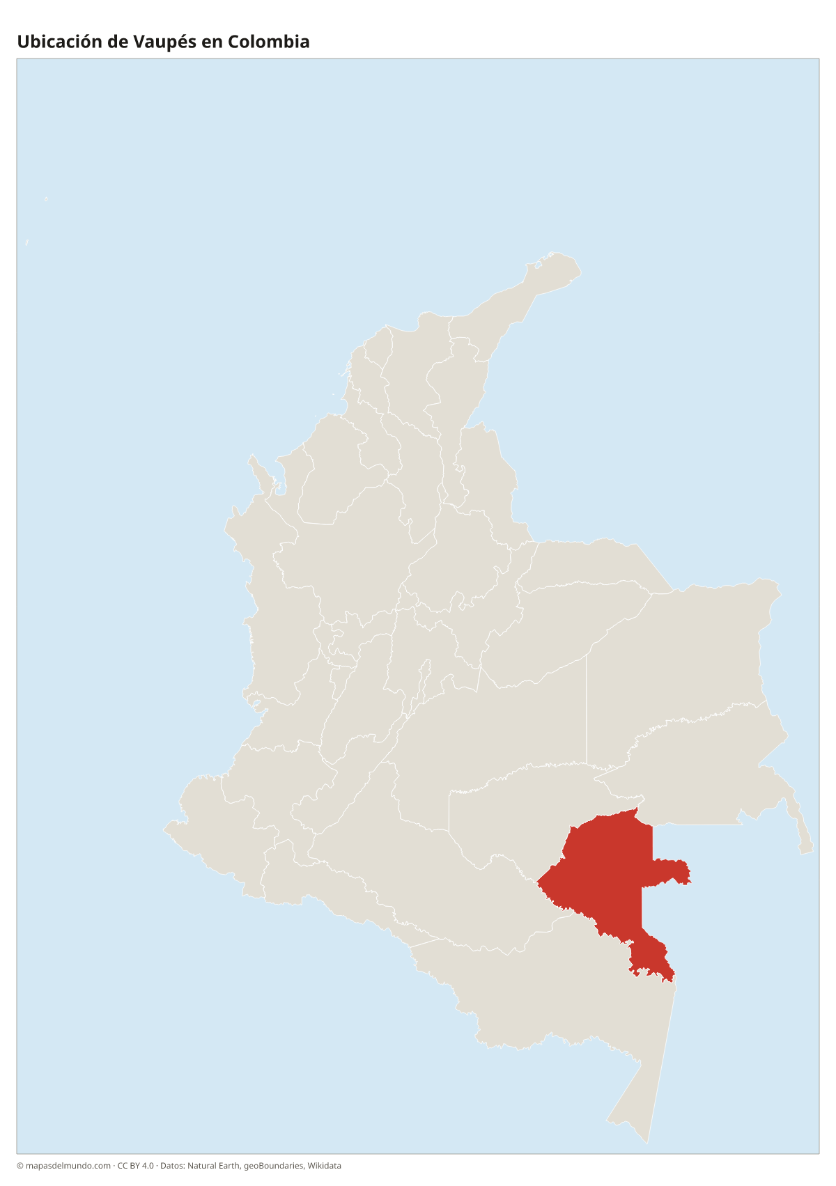 Ubicación de Vaupés en el mapa de Colombia