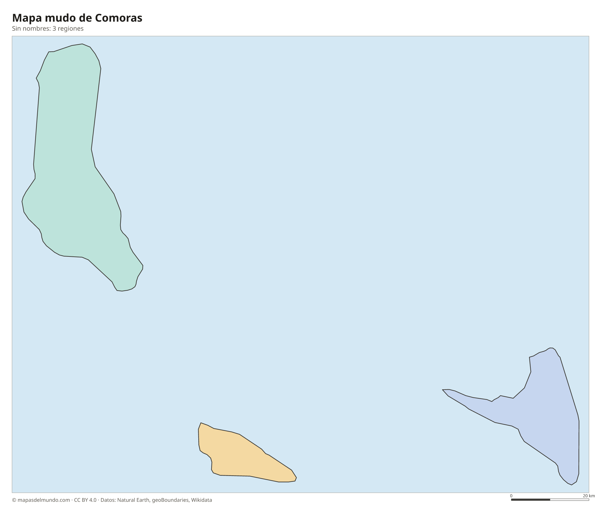 Mapa mudo de Comoras sin nombres