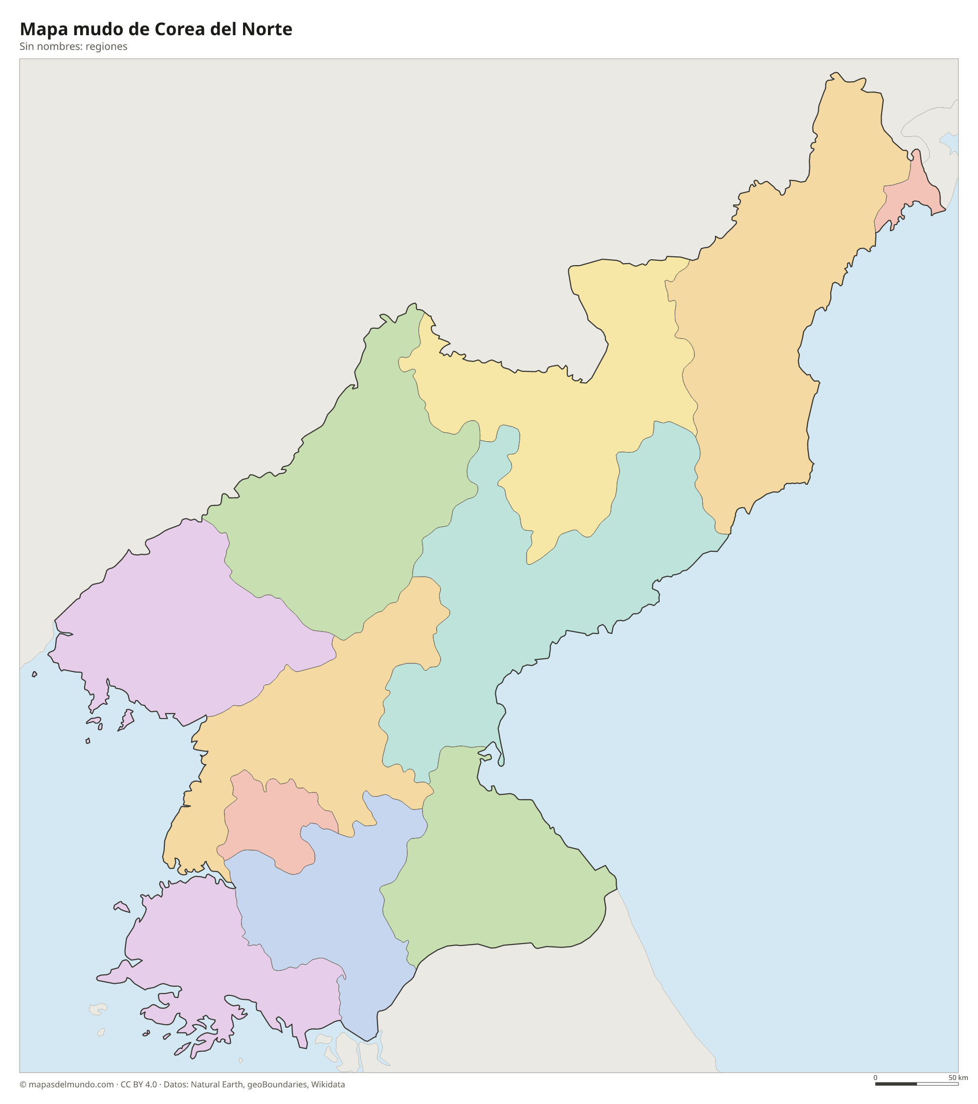 Mapa mudo de Corea del Norte sin nombres
