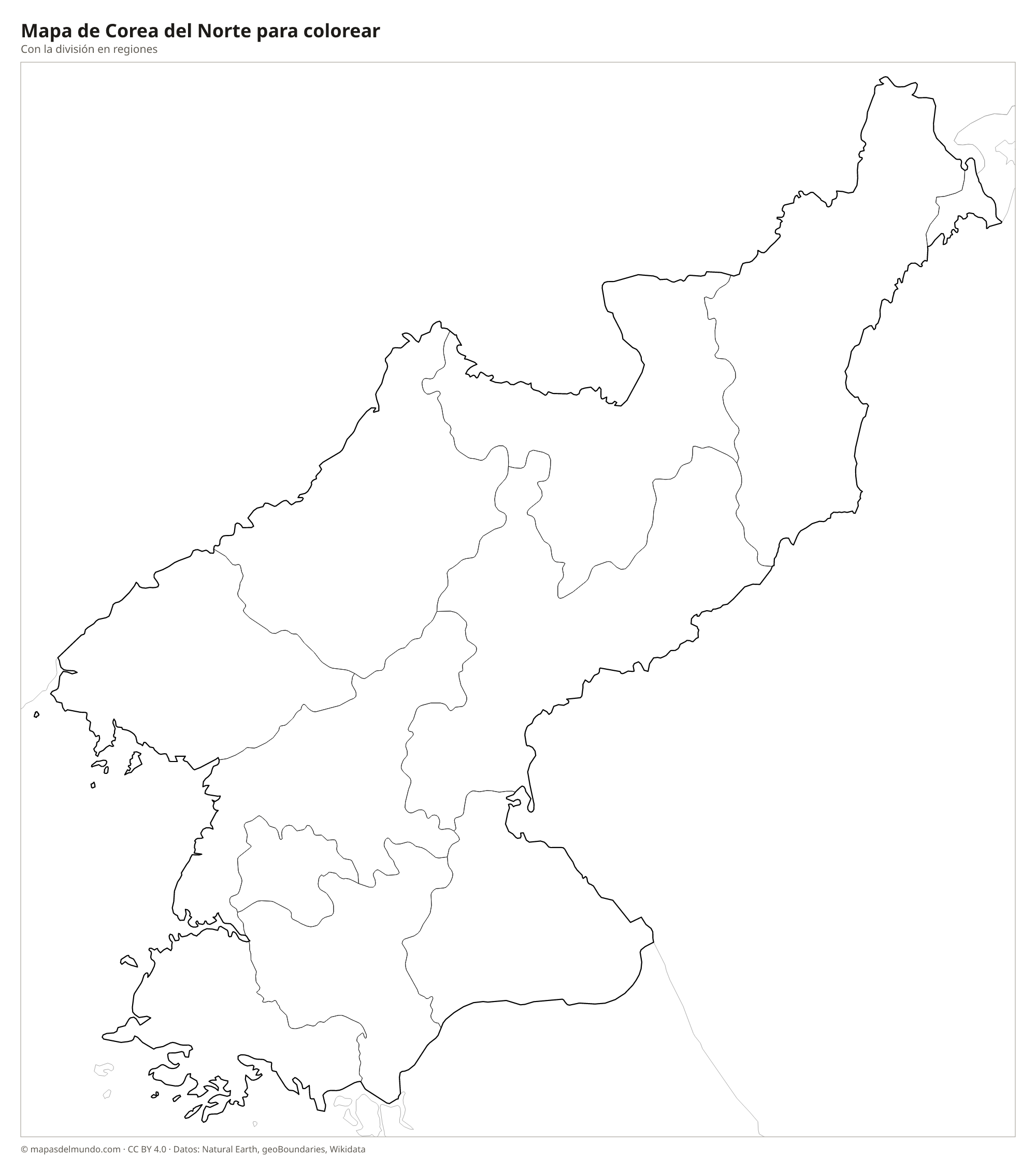 Mapa de Corea del Norte para colorear