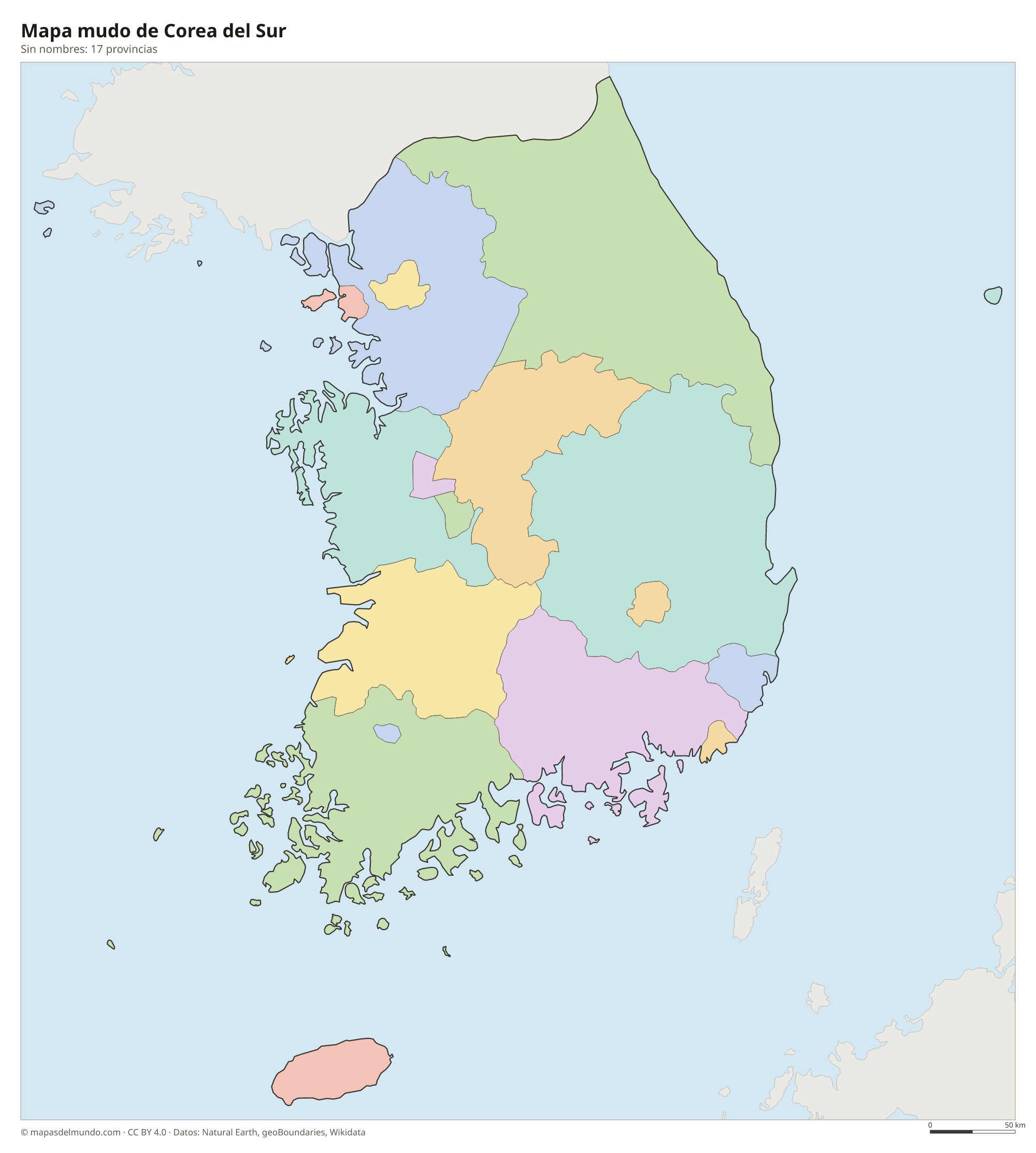 Mapa mudo de Corea del Sur sin nombres