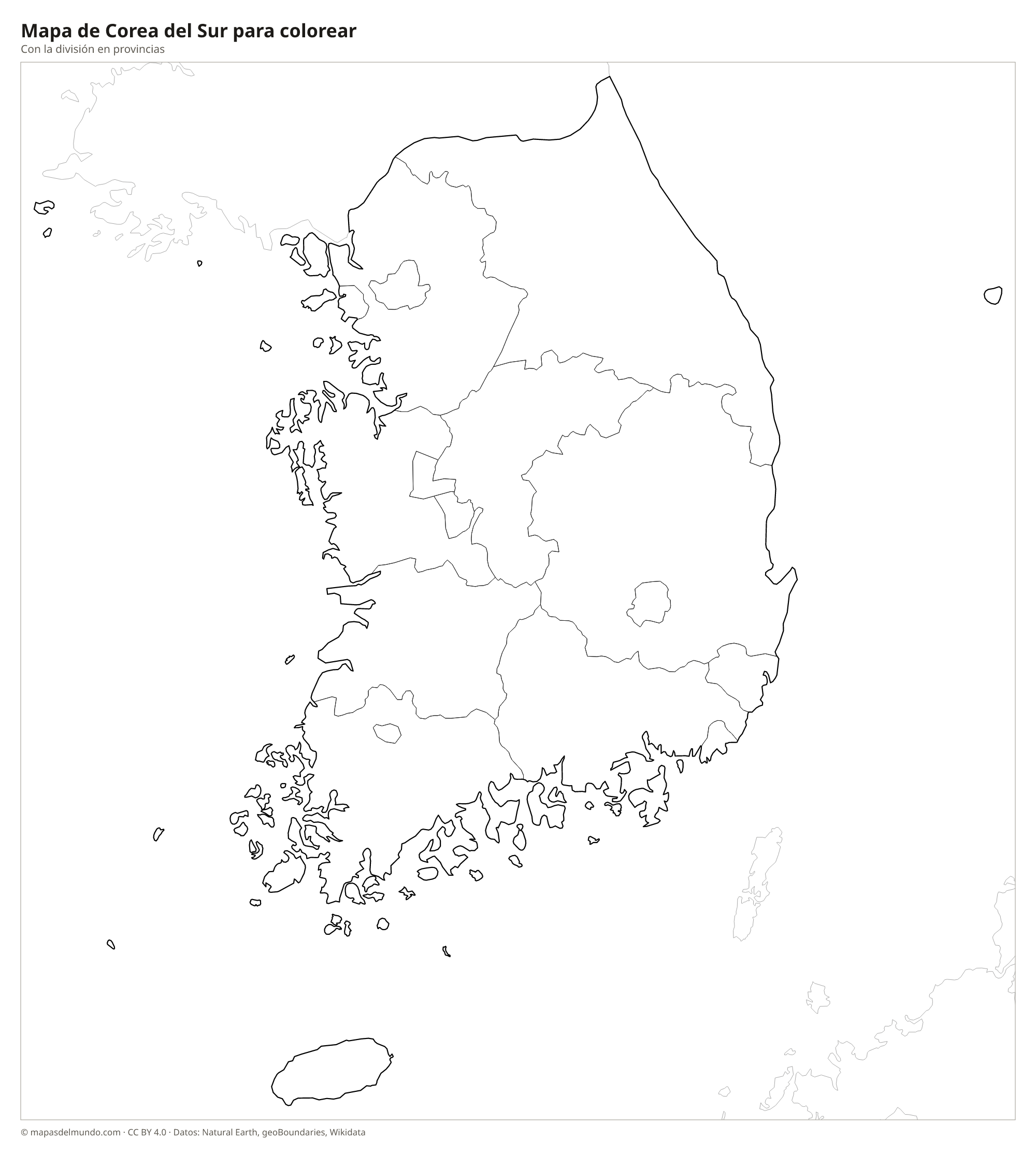 Mapa de Corea del Sur para colorear