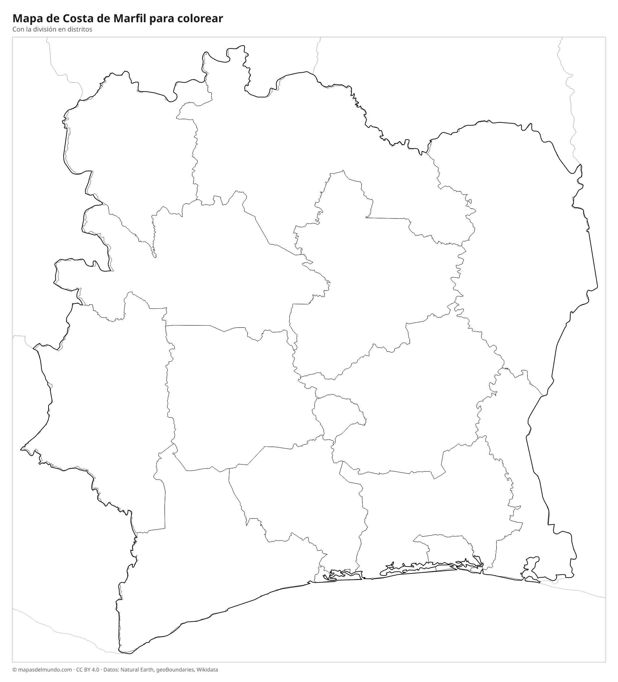 Mapa de Costa de Marfil para colorear