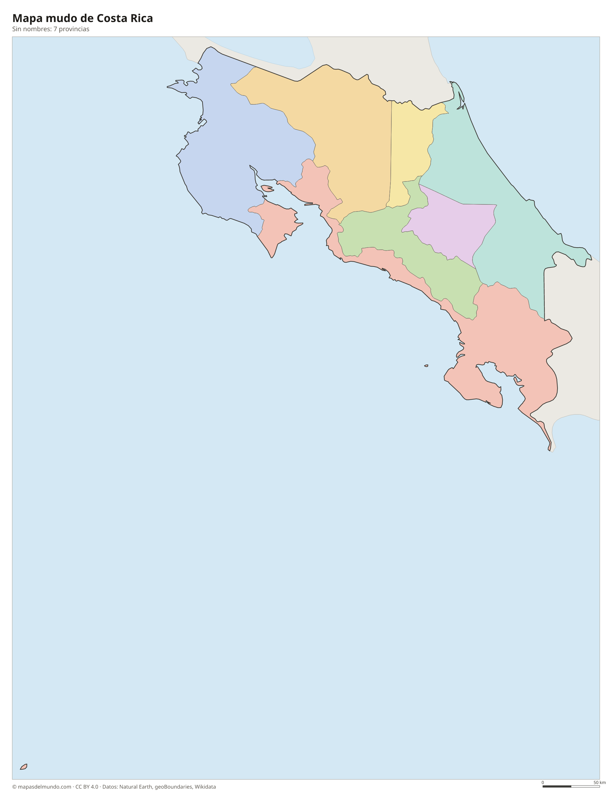 Mapa mudo de Costa Rica sin nombres