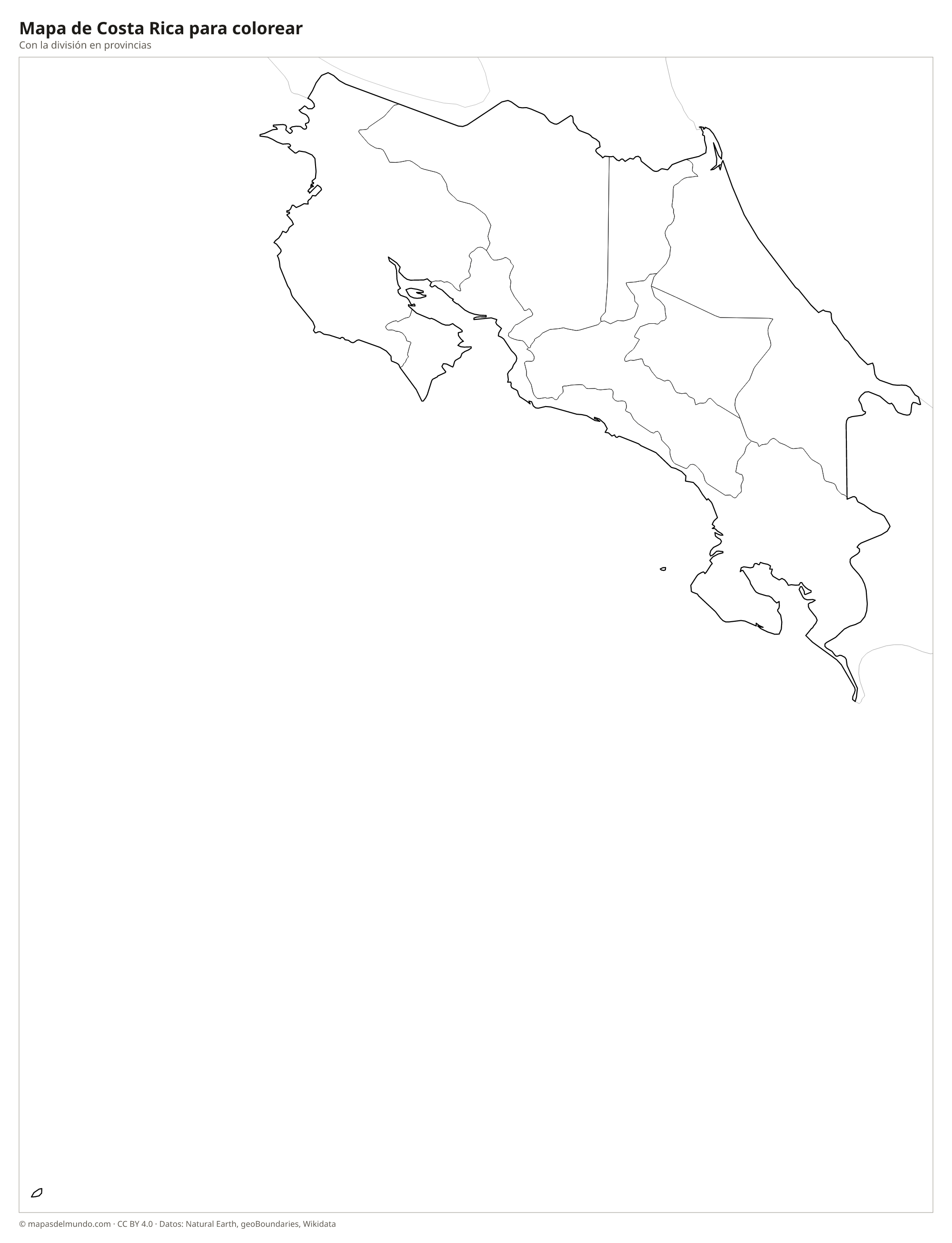 Mapa de Costa Rica para colorear