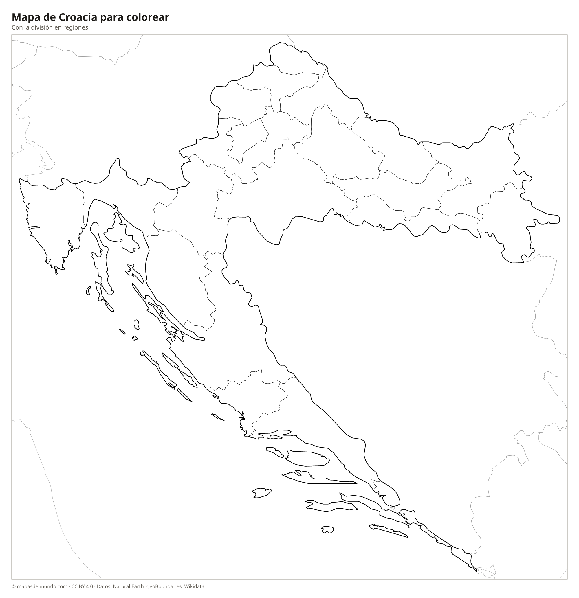 Mapa de Croacia para colorear