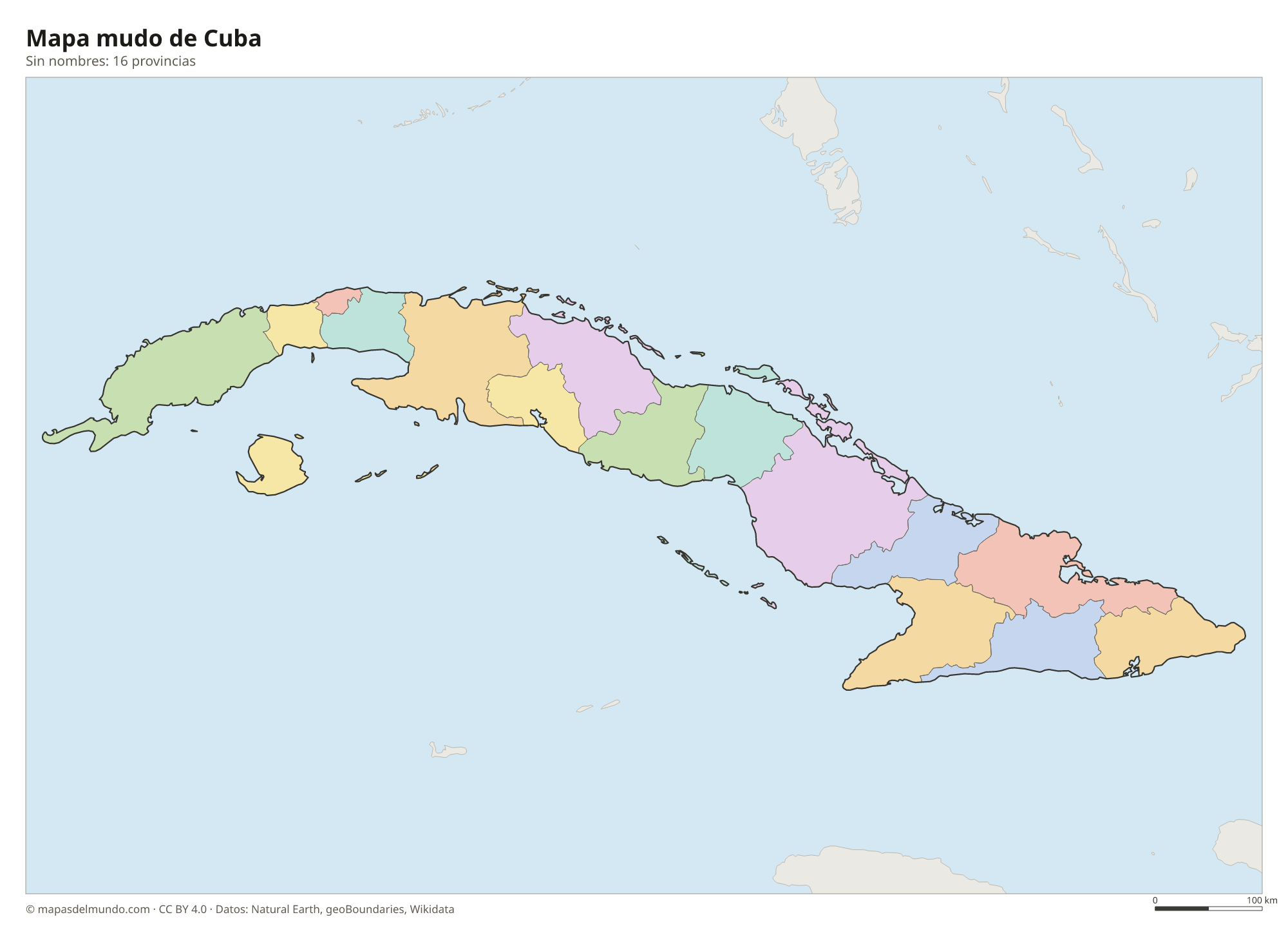 Mapa mudo de Cuba sin nombres