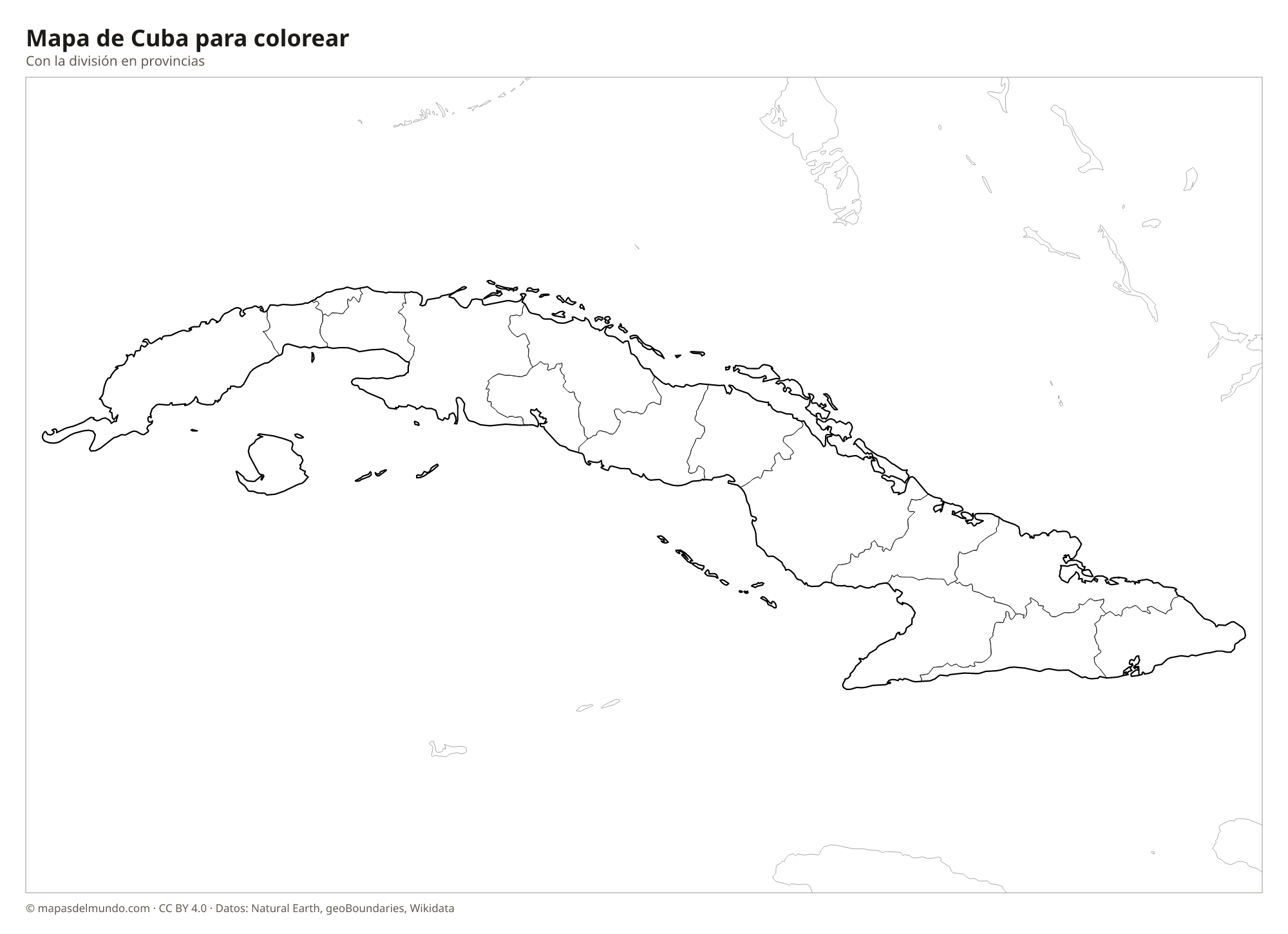 Mapa de Cuba para colorear