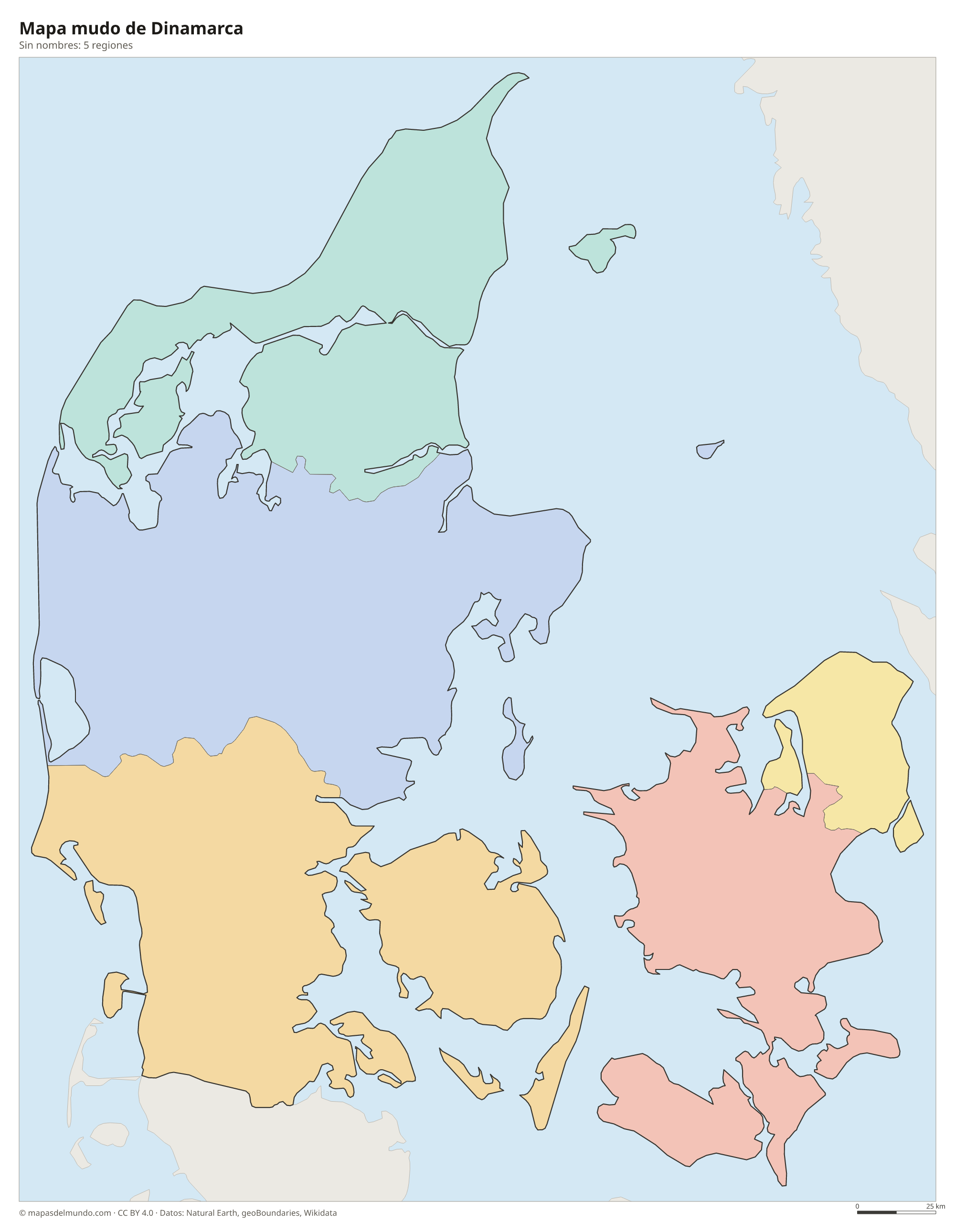Mapa mudo de Dinamarca sin nombres