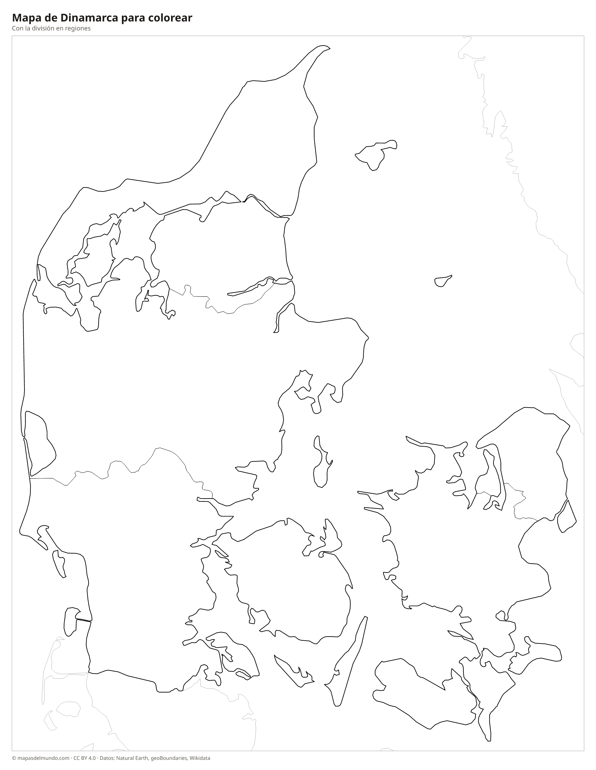 Mapa de Dinamarca para colorear