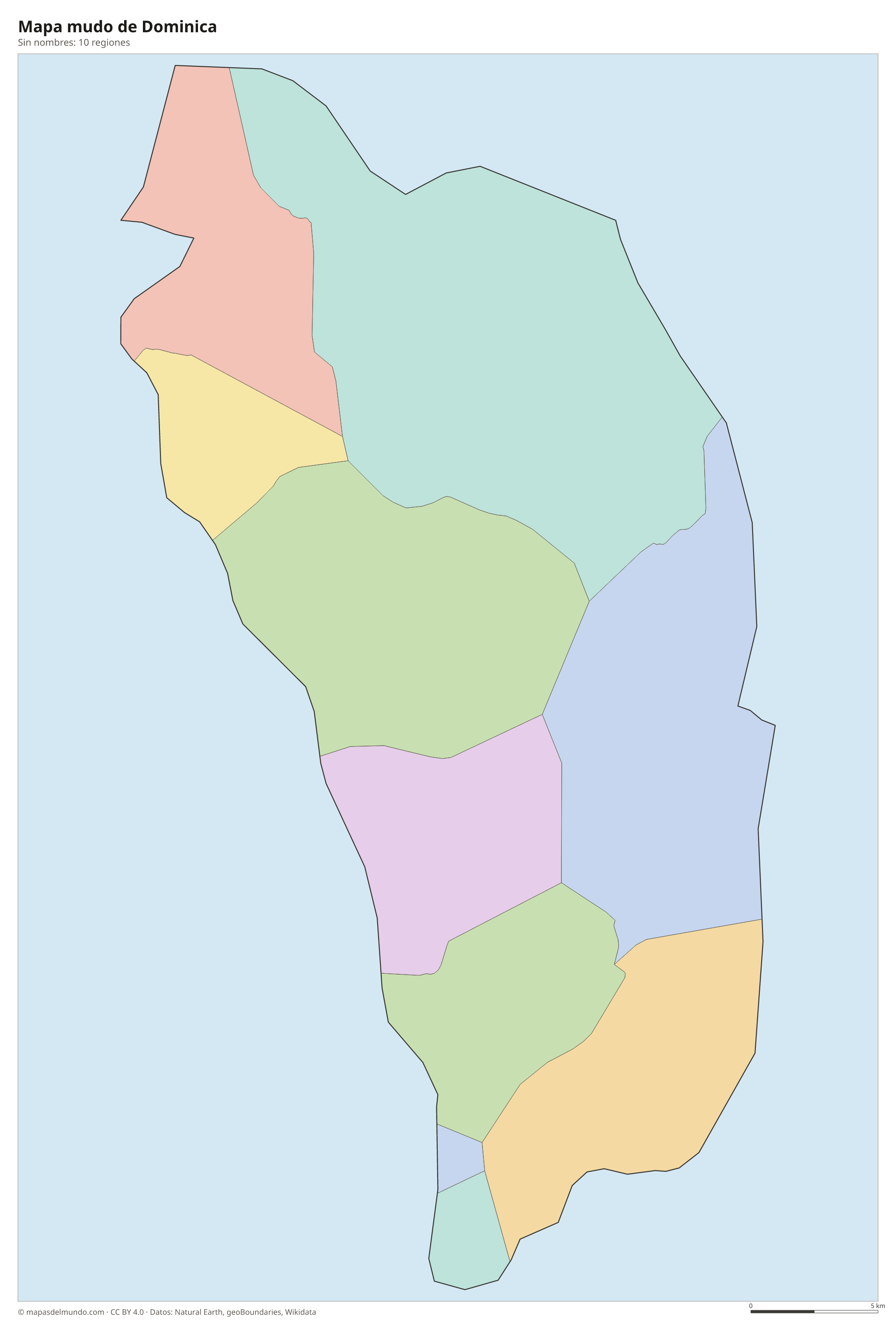 Mapa mudo de Dominica sin nombres