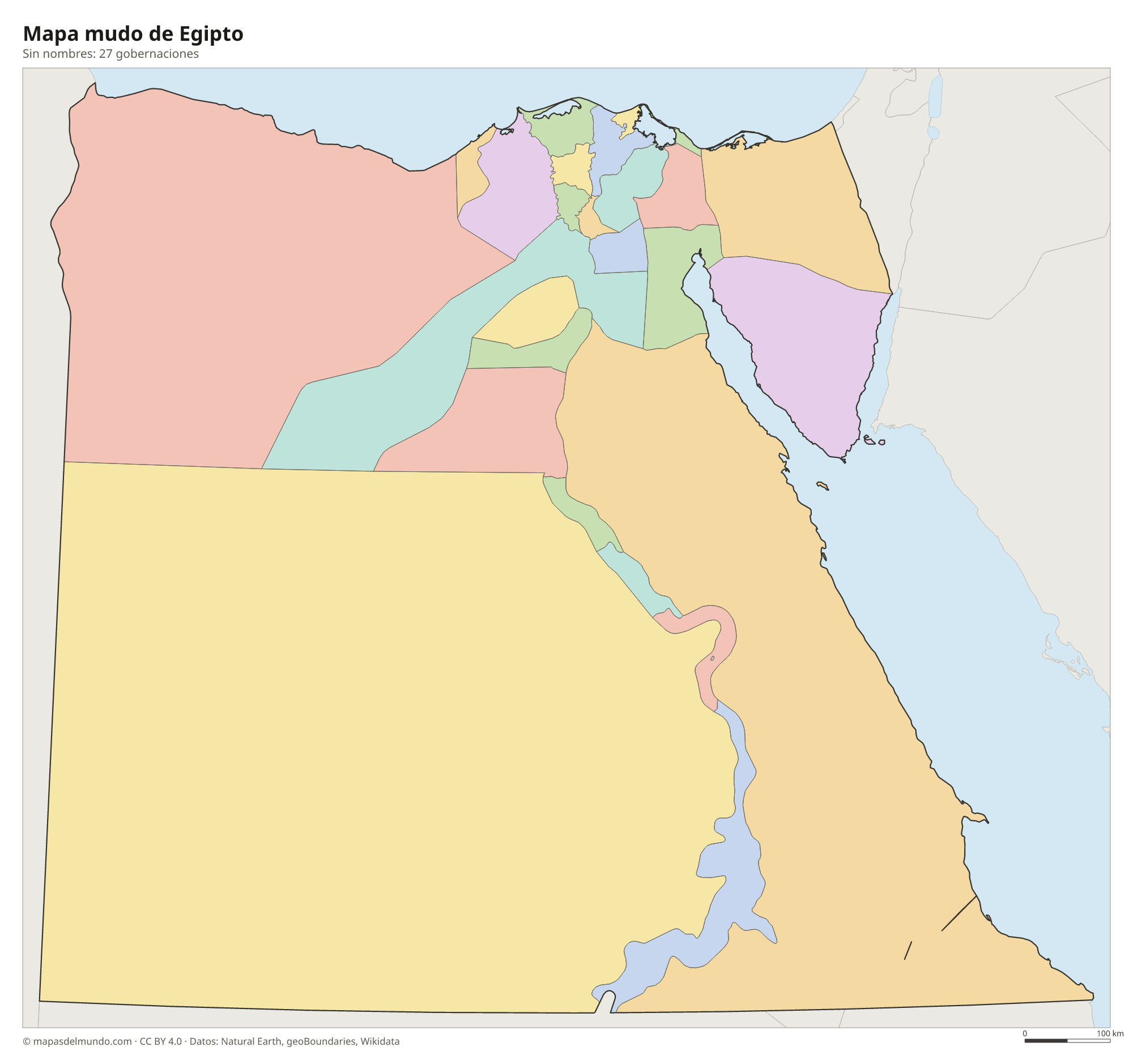 Mapa mudo de Egipto sin nombres