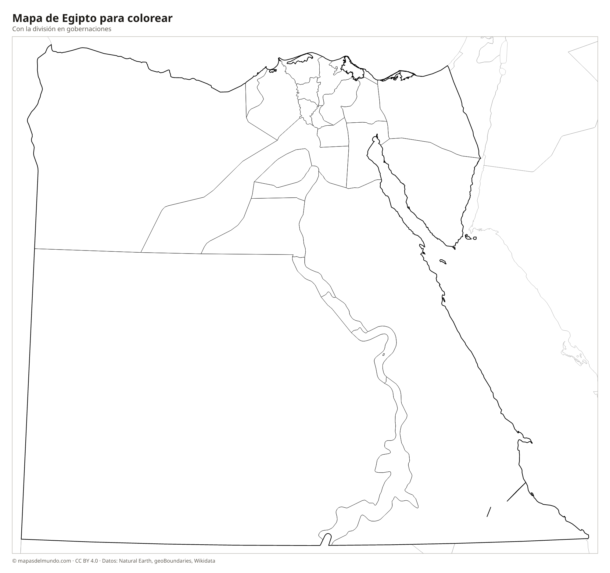 Mapa de Egipto para colorear