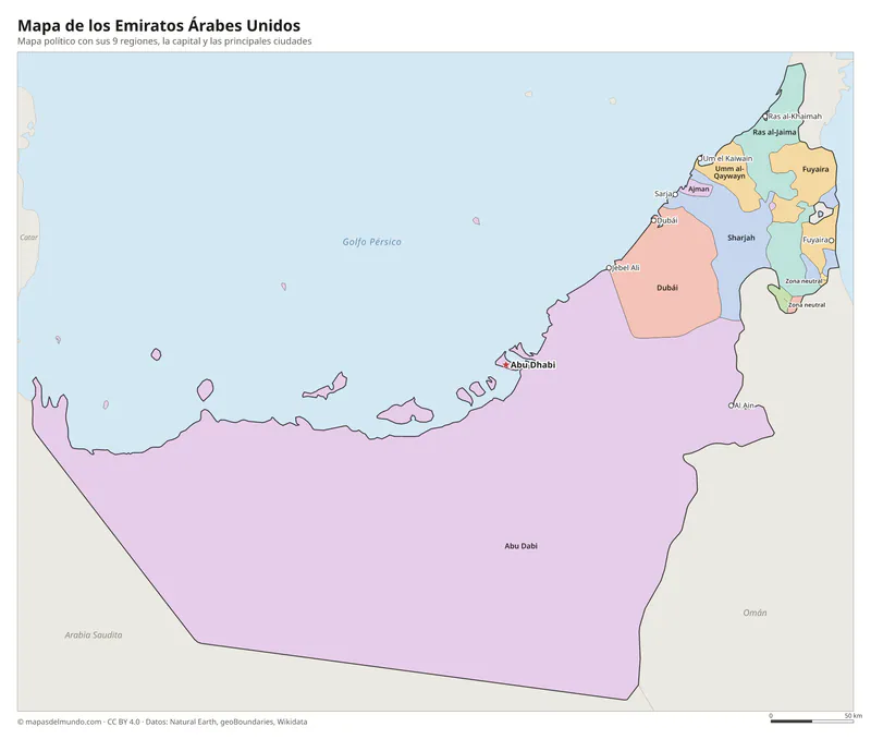 Mapa de los Emiratos Árabes Unidos