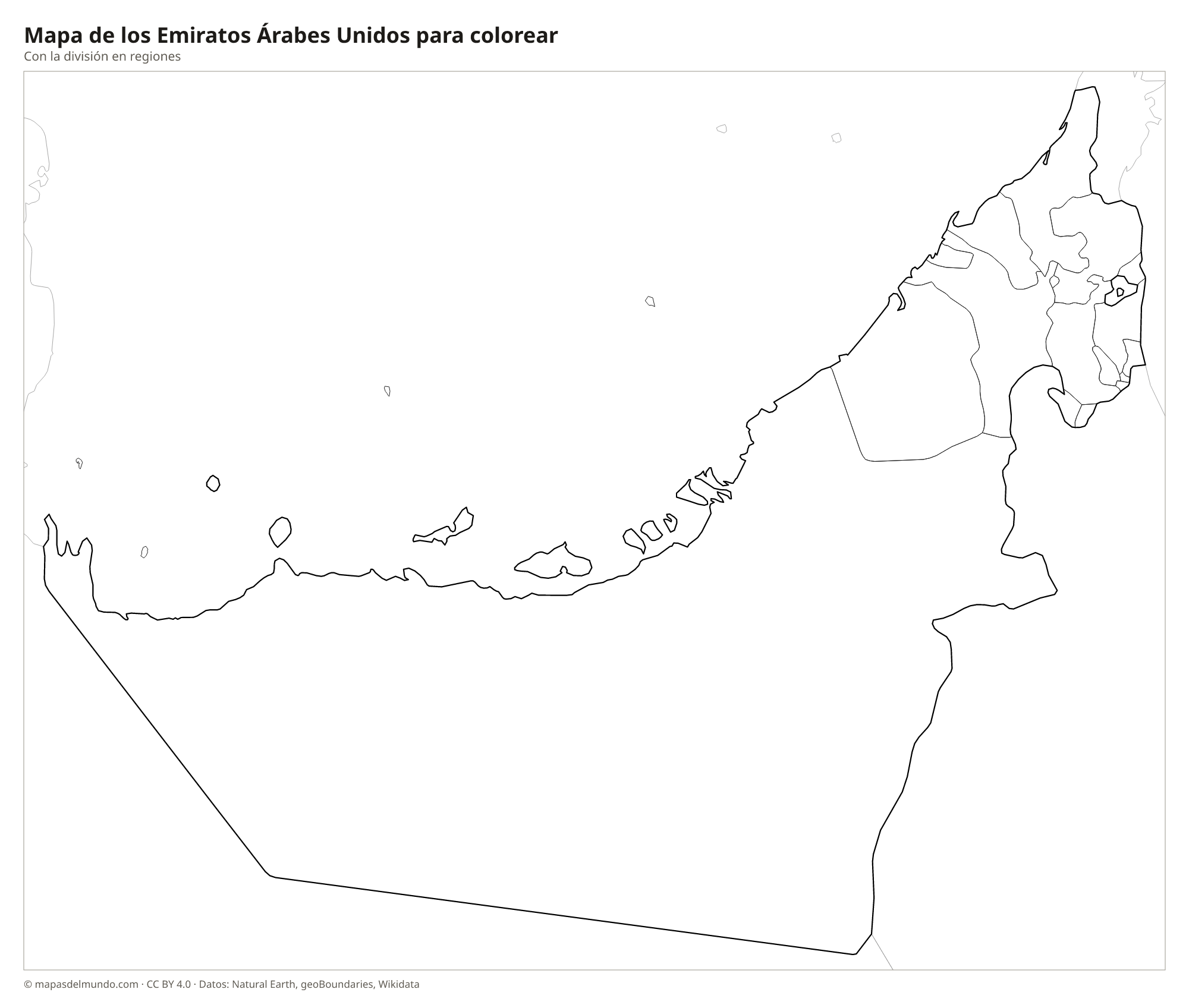 Mapa de los Emiratos Árabes Unidos para colorear