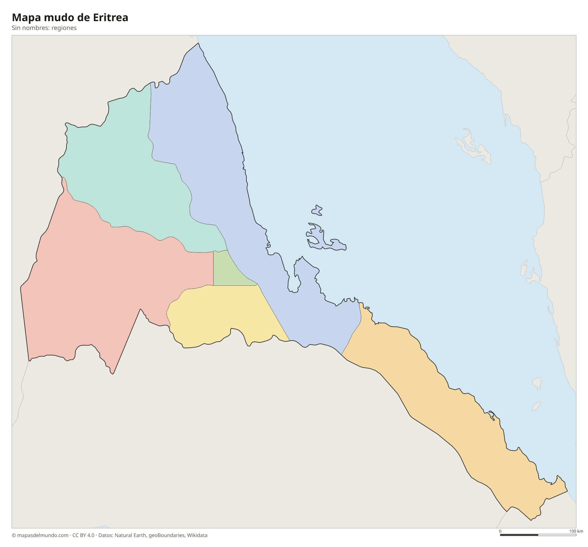 Mapa mudo de Eritrea sin nombres