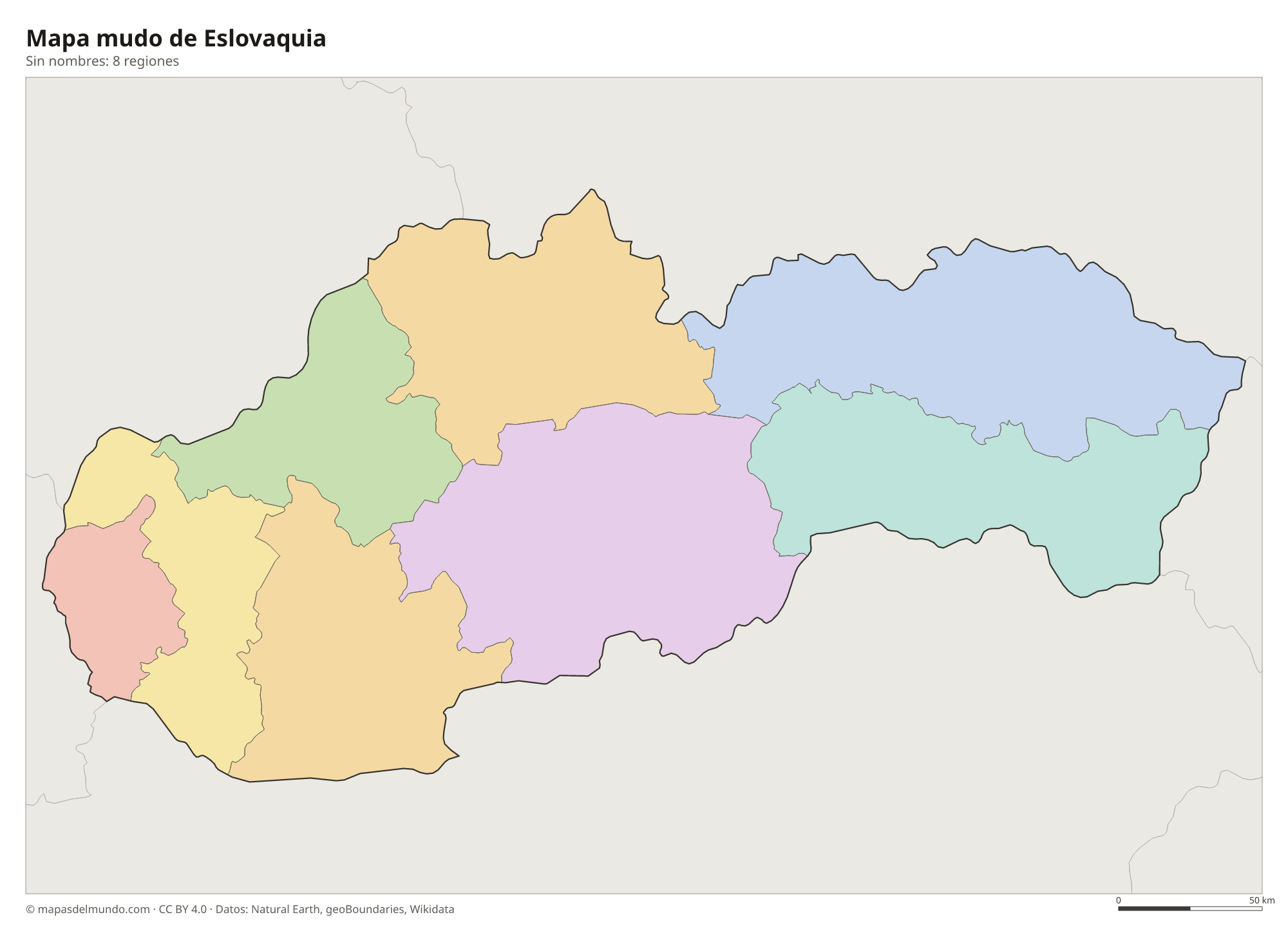 Mapa mudo de Eslovaquia sin nombres