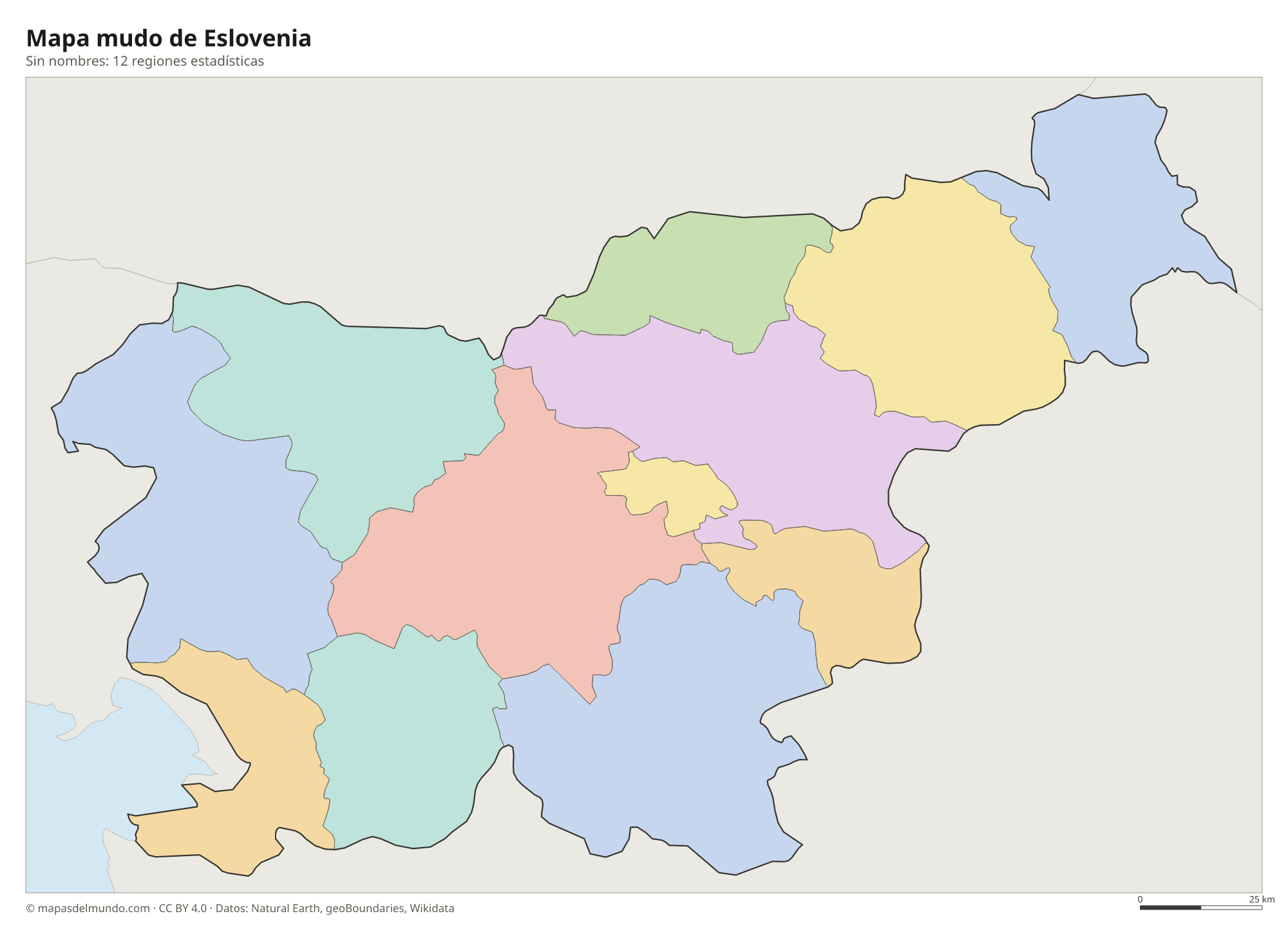 Mapa mudo de Eslovenia sin nombres
