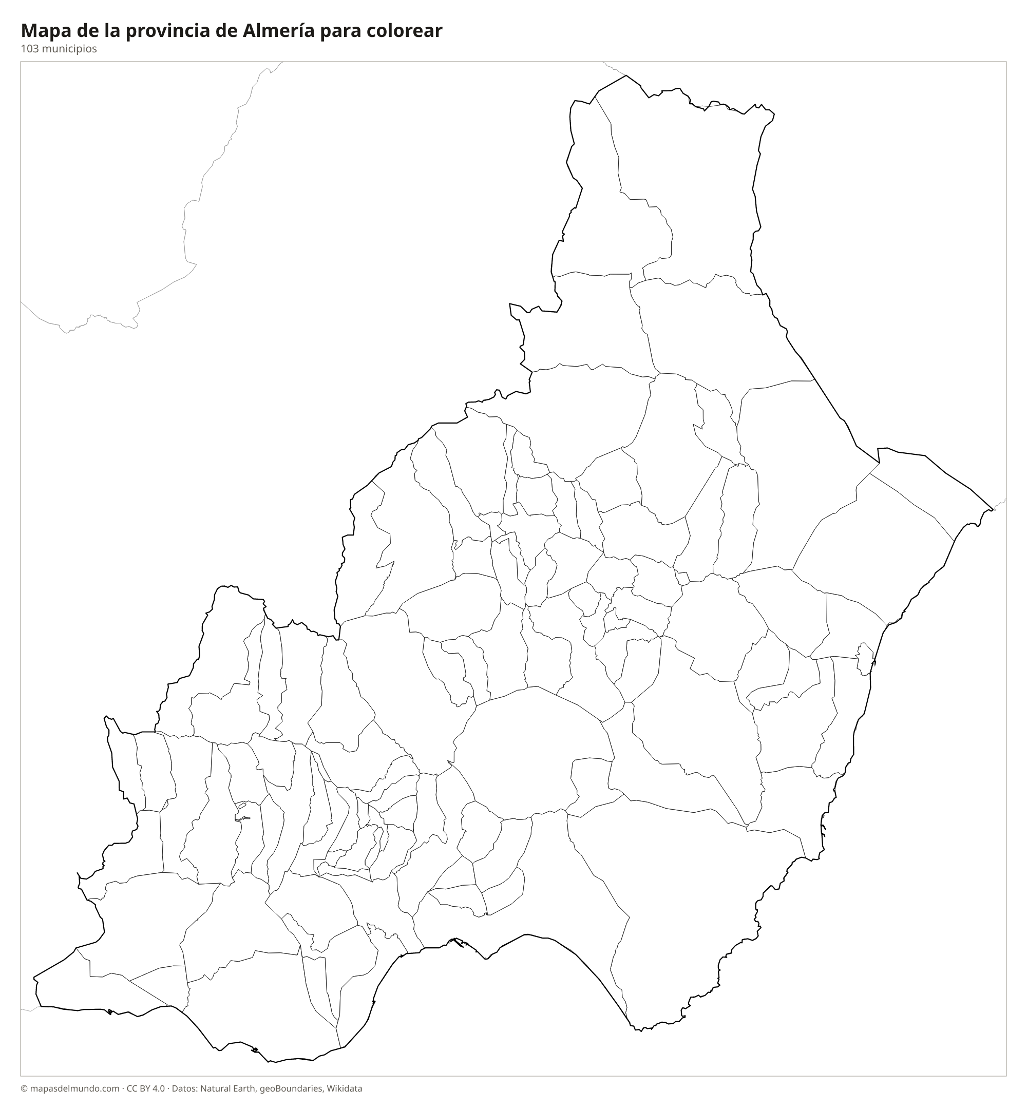 Mapa de la provincia de Almería para colorear