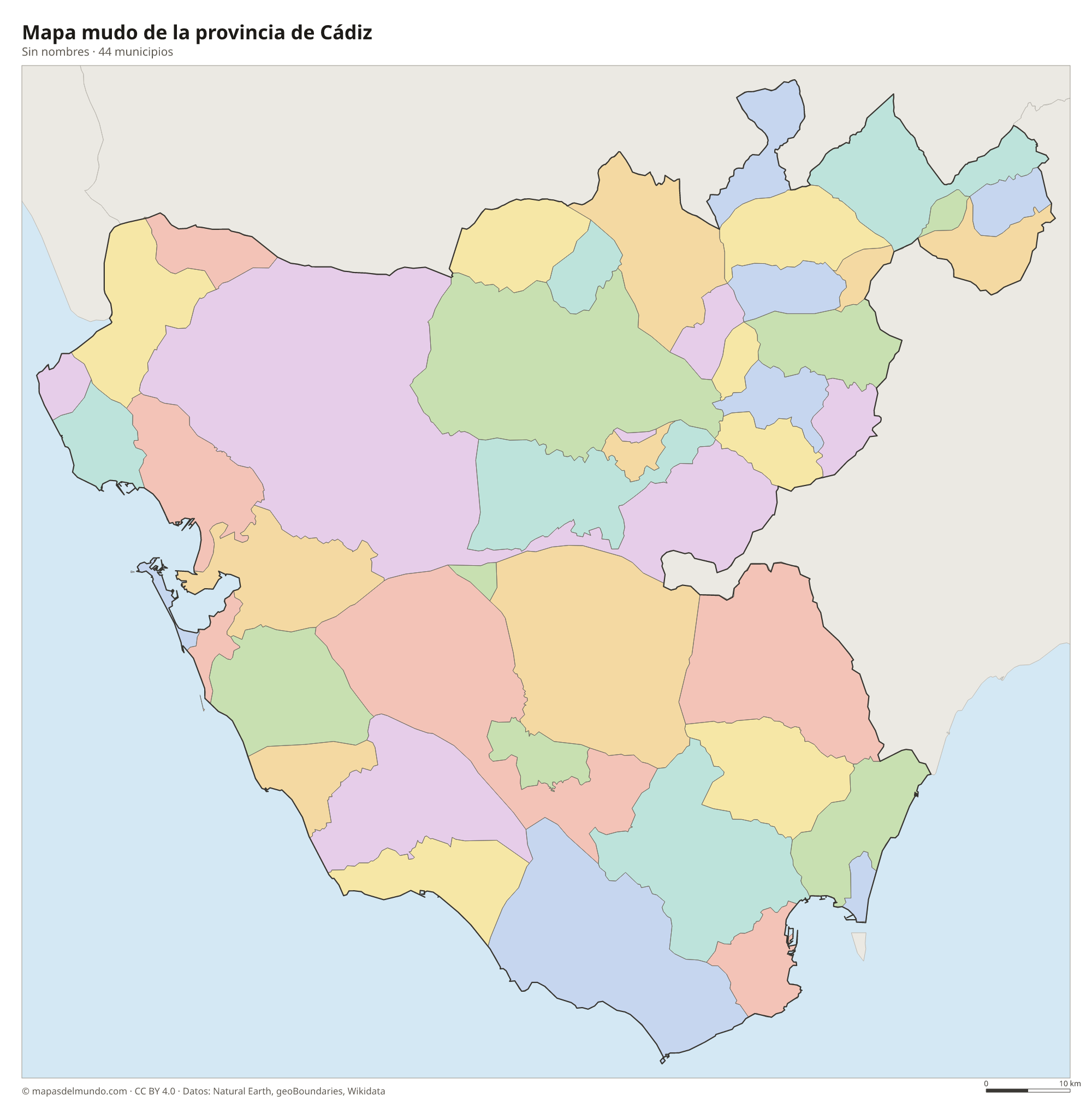 Mapa mudo de la provincia de Cádiz
