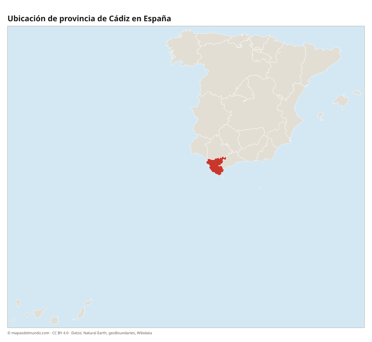 Ubicación de la provincia de Cádiz en el mapa de España