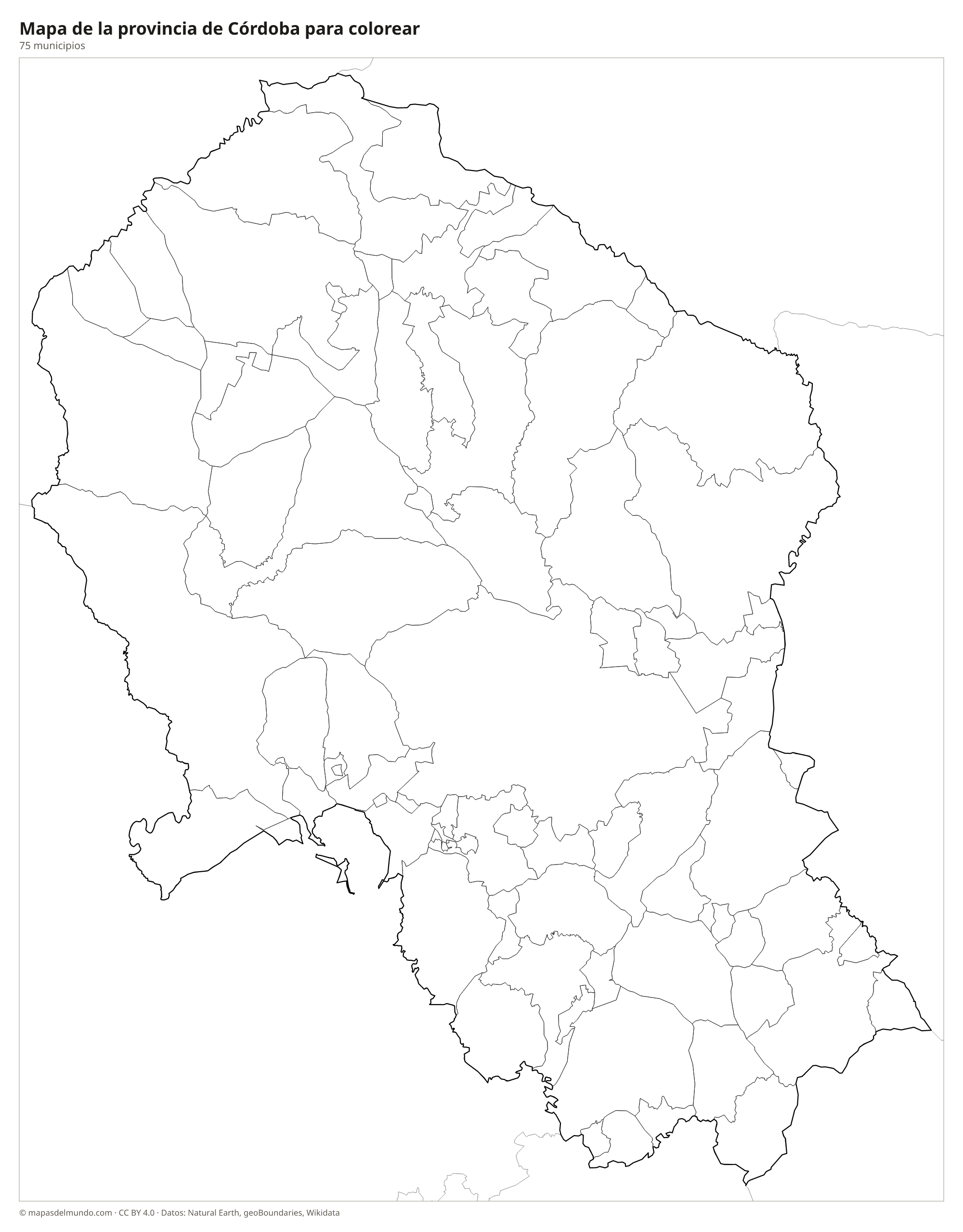 Mapa de la provincia de Córdoba para colorear