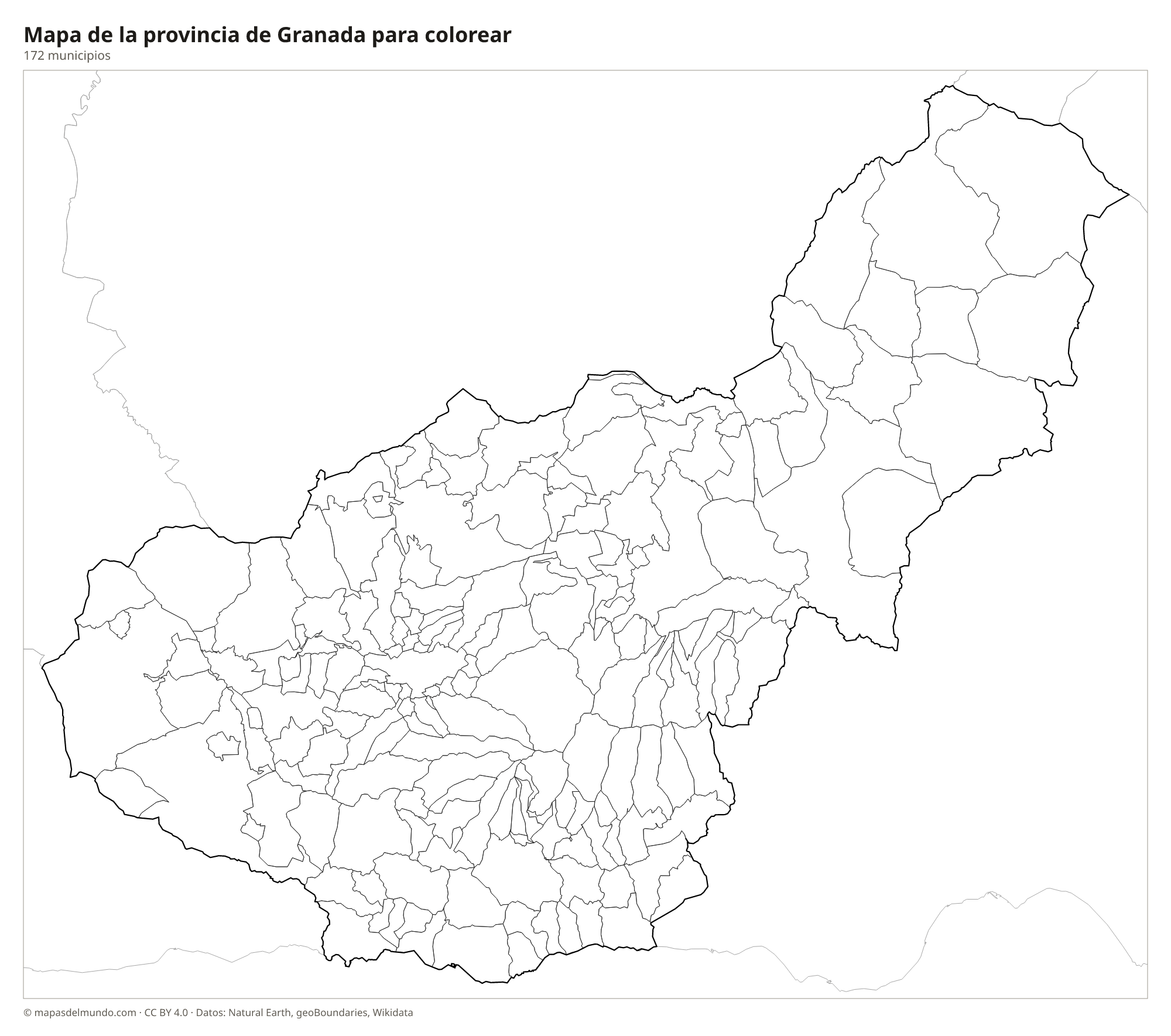 Mapa de la provincia de Granada para colorear