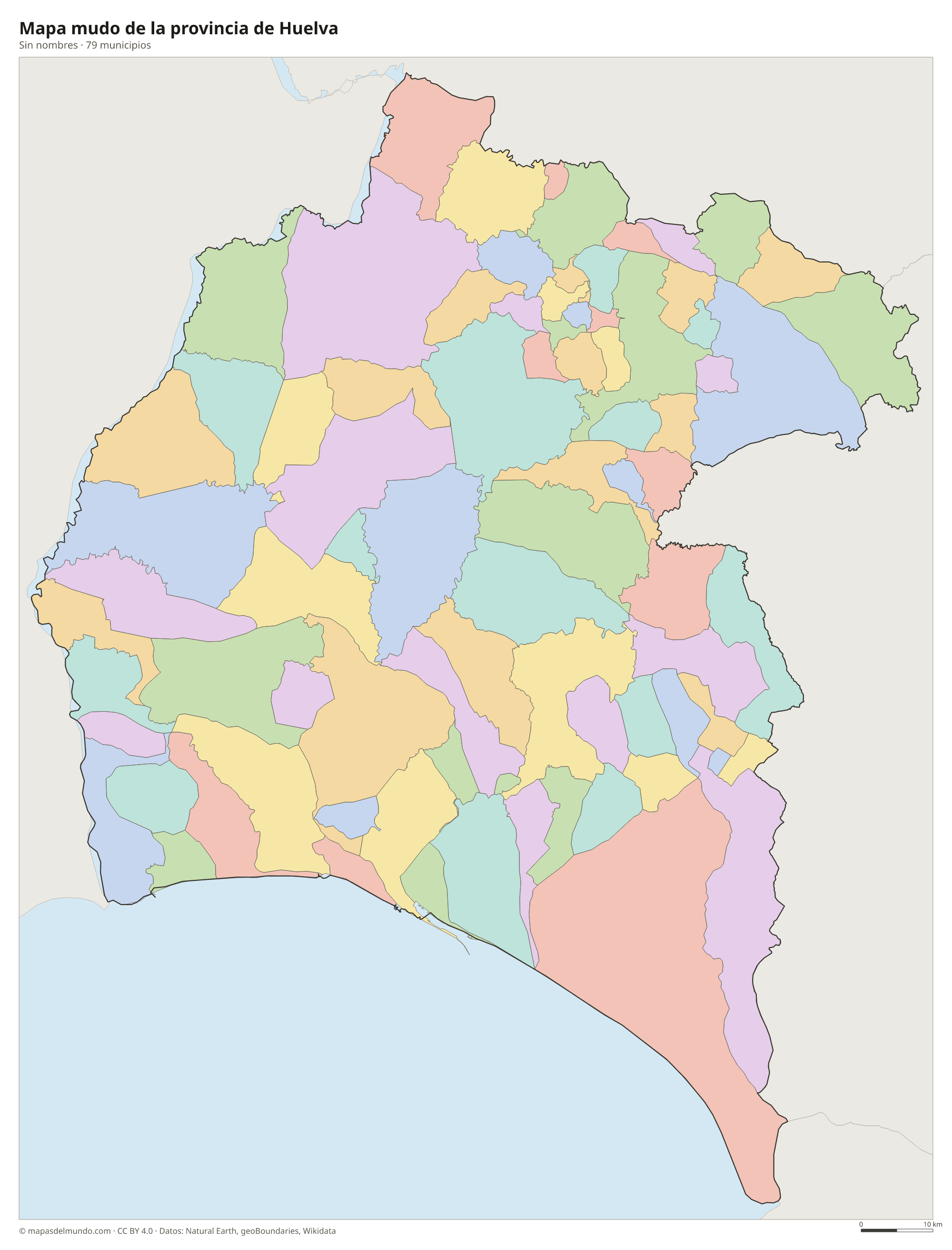 Mapa mudo de la provincia de Huelva