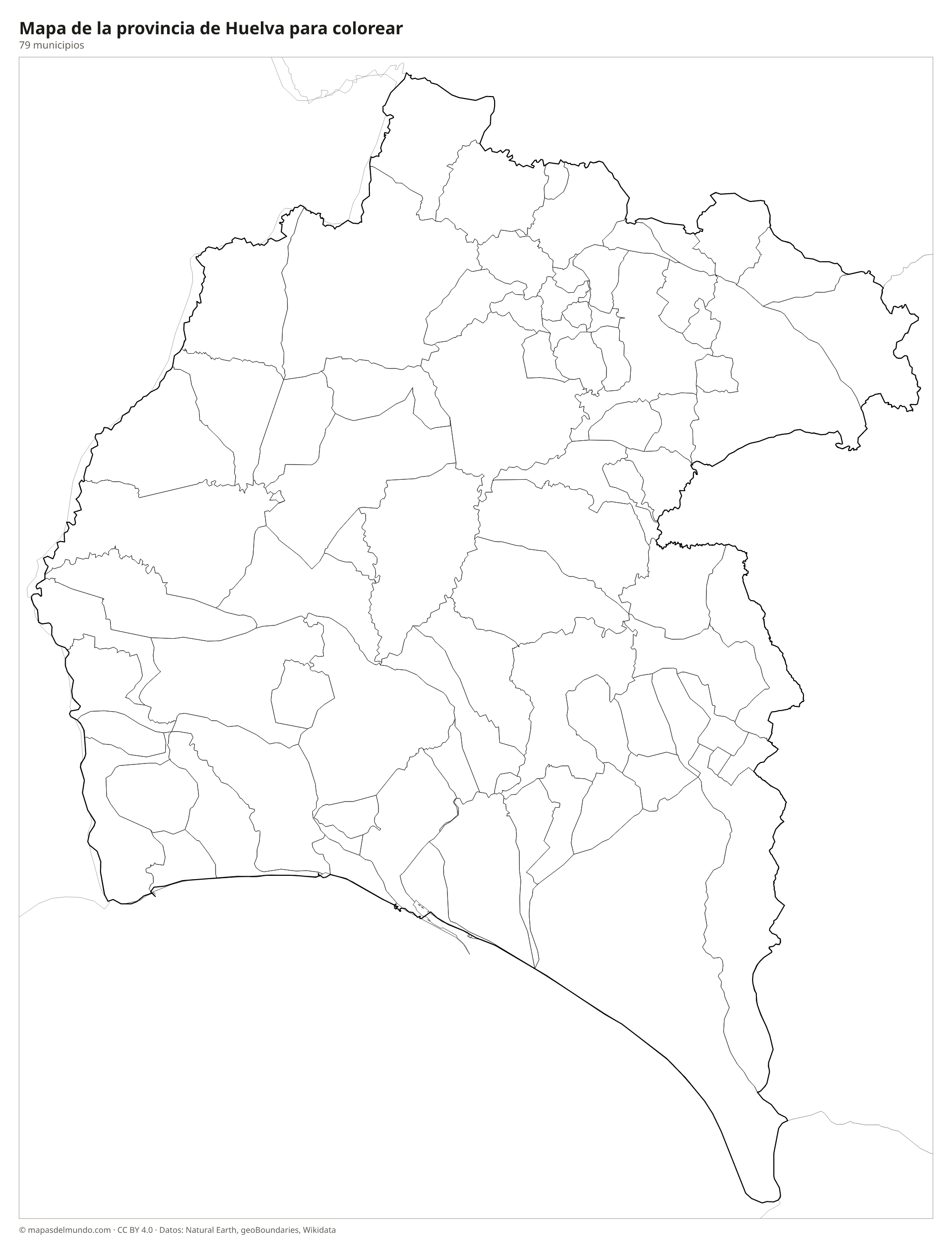 Mapa de la provincia de Huelva para colorear