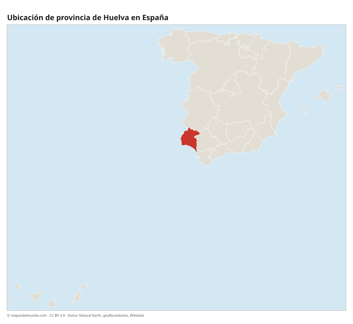 Ubicación de la provincia de Huelva en el mapa de España